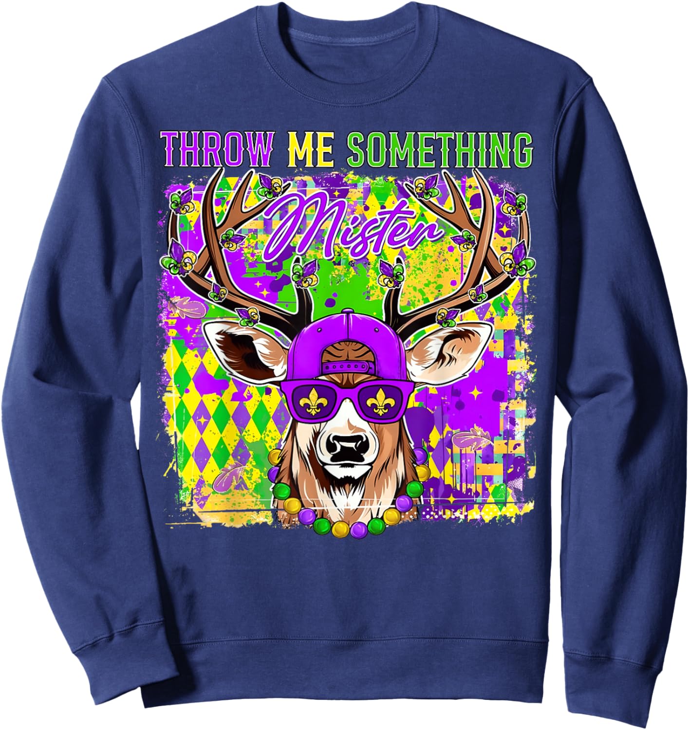 Mardi Gras Throw Me Something Mister Camo Deer Hunting Sweatshirt - Sweatshirt | Navy