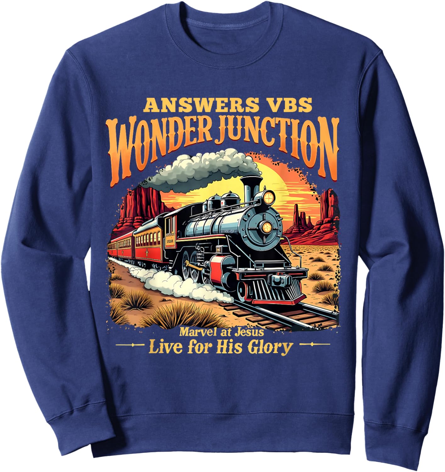 Answers VBS Wonder Junction Christian Train Theme Design Sweatshirt - Sweatshirt | Navy