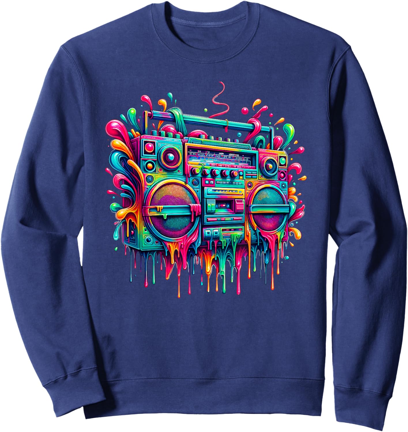 Dripping Paint Boombox Old School 80s Music Hip Hop Sweatshirt - Sweatshirt | Navy