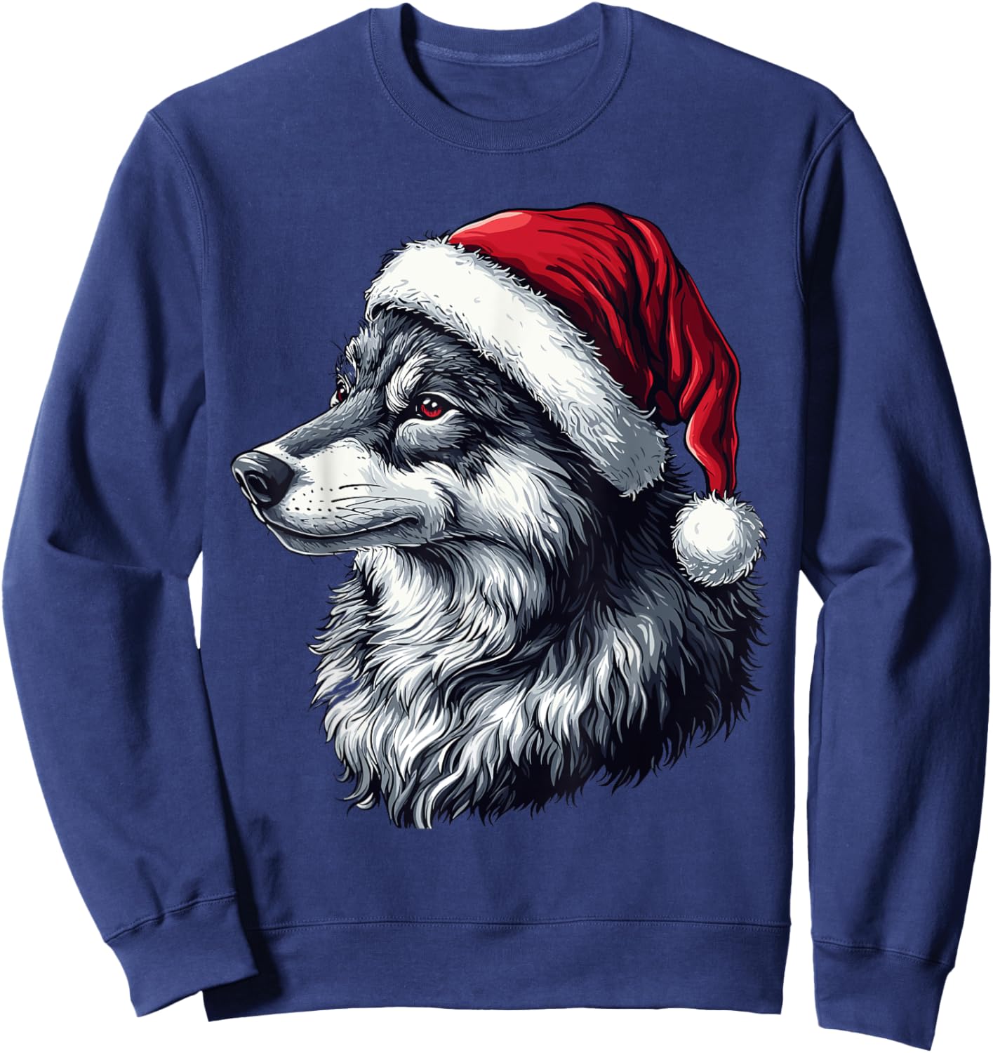 Funny Xmas Wolf Lovers Christmas Pajama Wolf Santa Hat Sweatshirt - Sweatshirt | Navy
