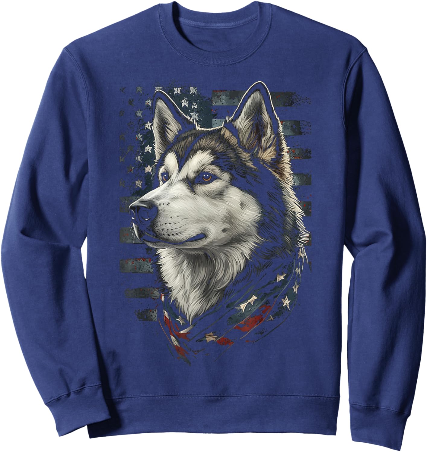Alaskan Malamute Dog American Flag Patriotic Vintage USA Sweatshirt - Sweatshirt | Navy