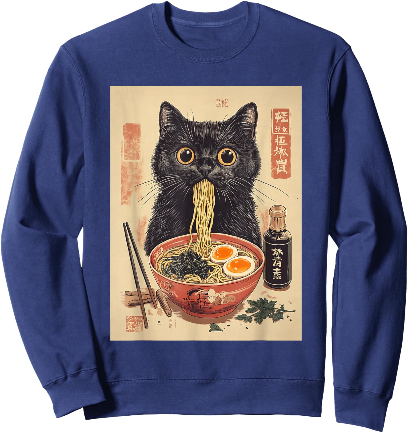 Kawaii Noodle Soup Anime Japanese Ramen Cat Girl Sweatshirt - Sweatshirt | Navy