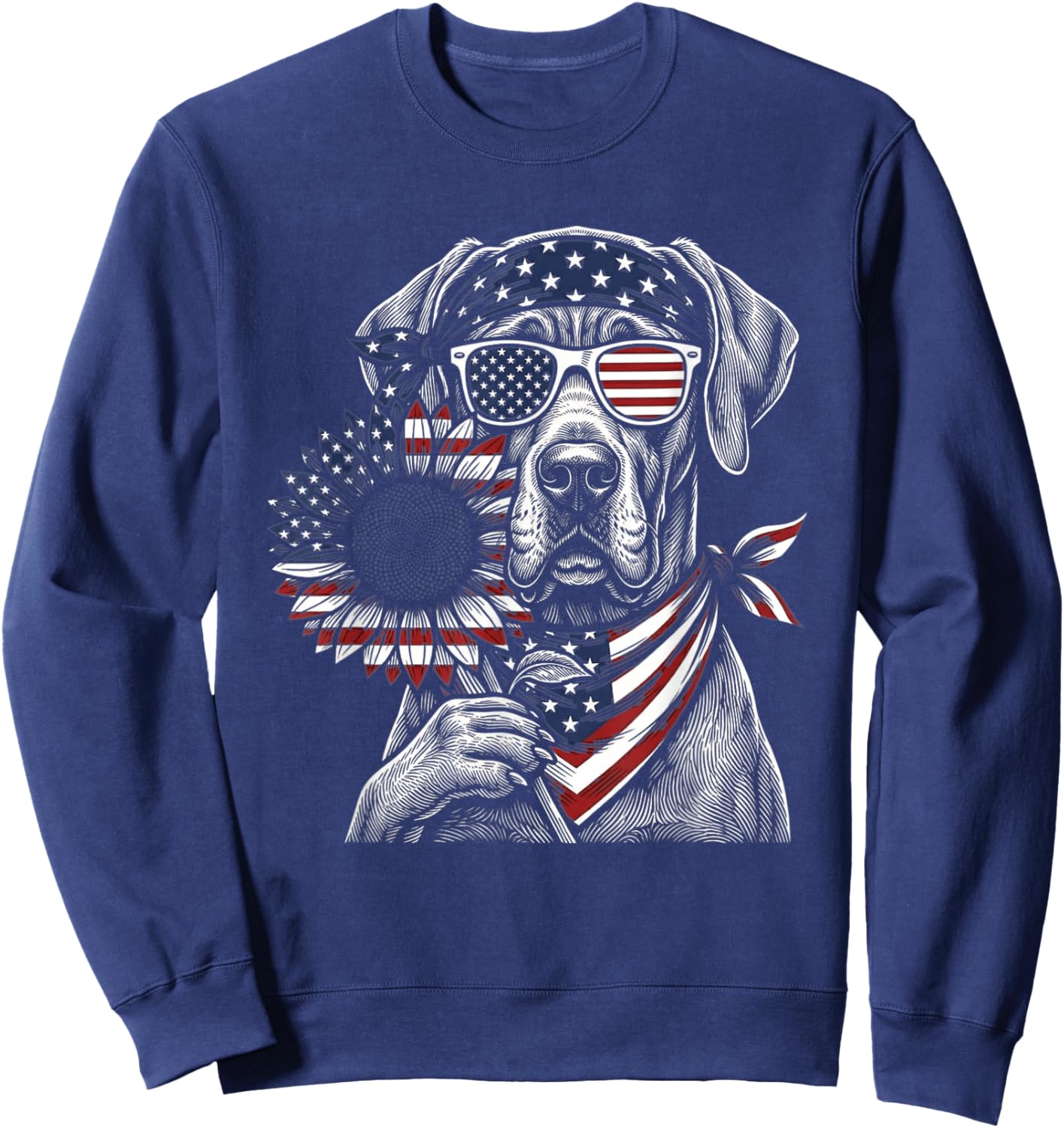 USA Flag Sunflower Great Dane Sweatshirt - Sweatshirt | Navy