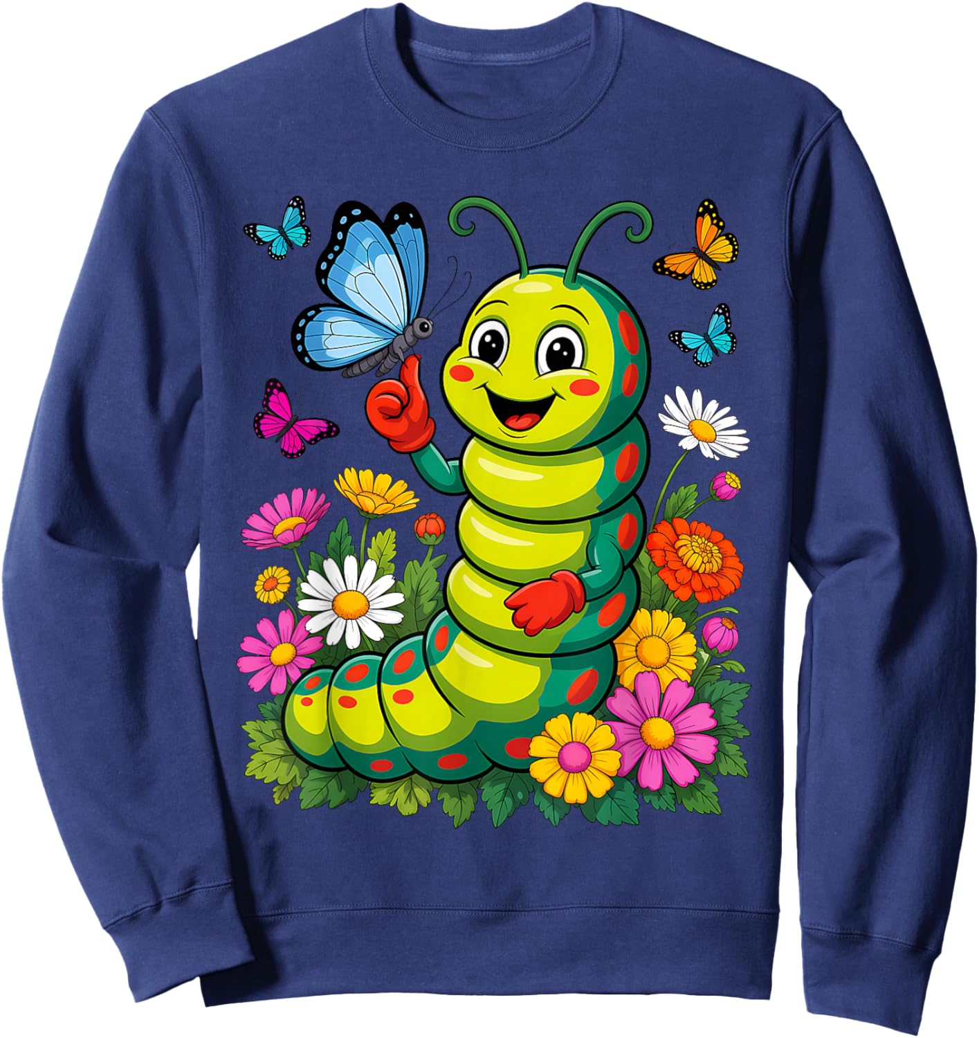 Cute Caterpillar Costume Floral Garden Bug Lover Flower Sweatshirt - Sweatshirt | Navy