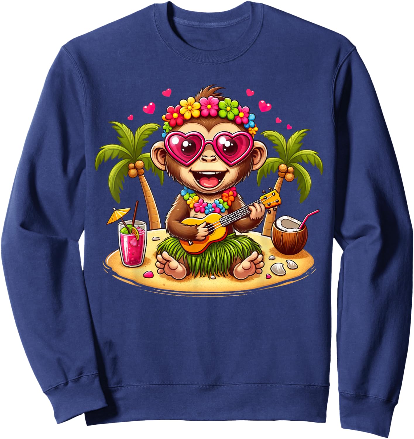 Funny Monkey Hawaiian Costume Kids Summer Vacation Monkey Sweatshirt - Sweatshirt | Navy