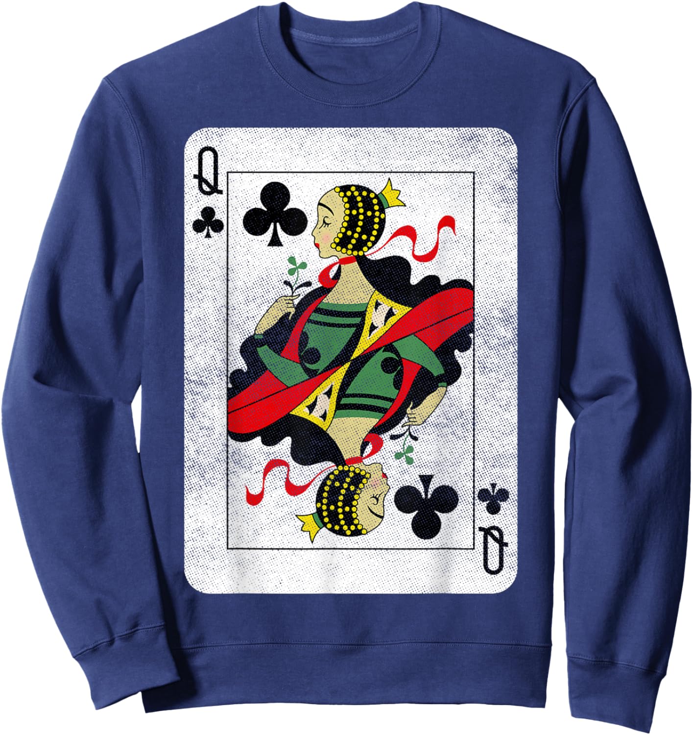 Queen of Clubs Playing Cards Halloween Party Costume Vintage Sweatshirt - Sweatshirt | Navy