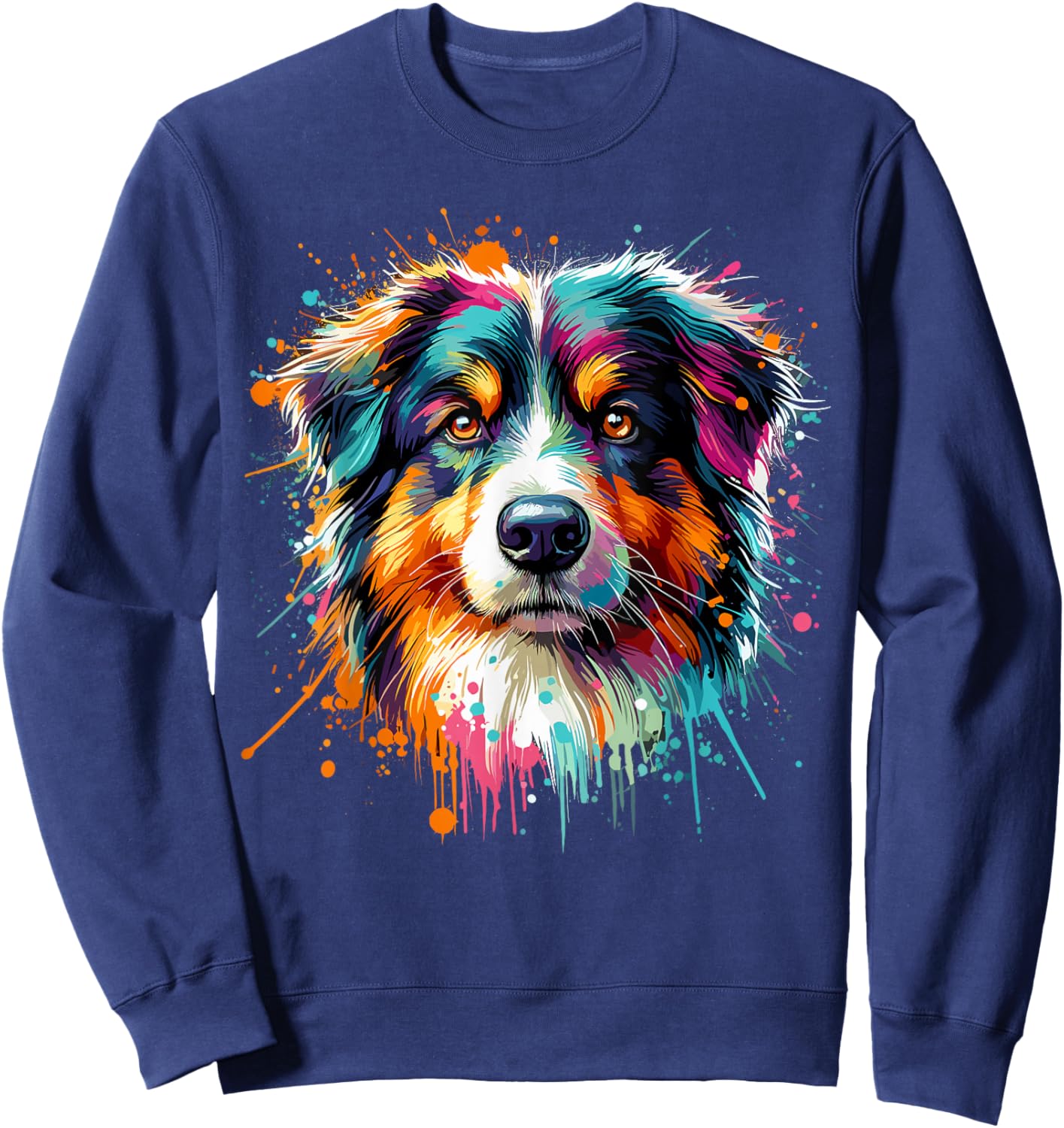 Aussie Splash Art Colorful Australian Shepherd Sweatshirt - Sweatshirt | Navy
