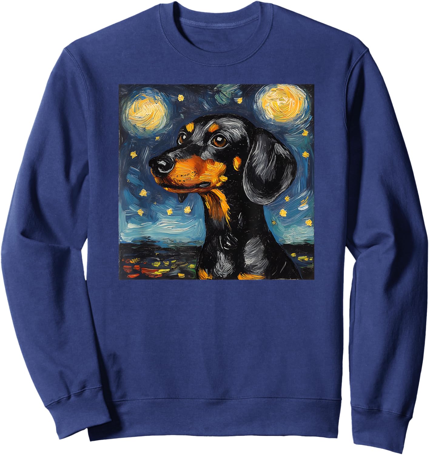 Cute Black and Tan Dachshund Starry Night Dog Art Sweatshirt - Sweatshirt | Navy