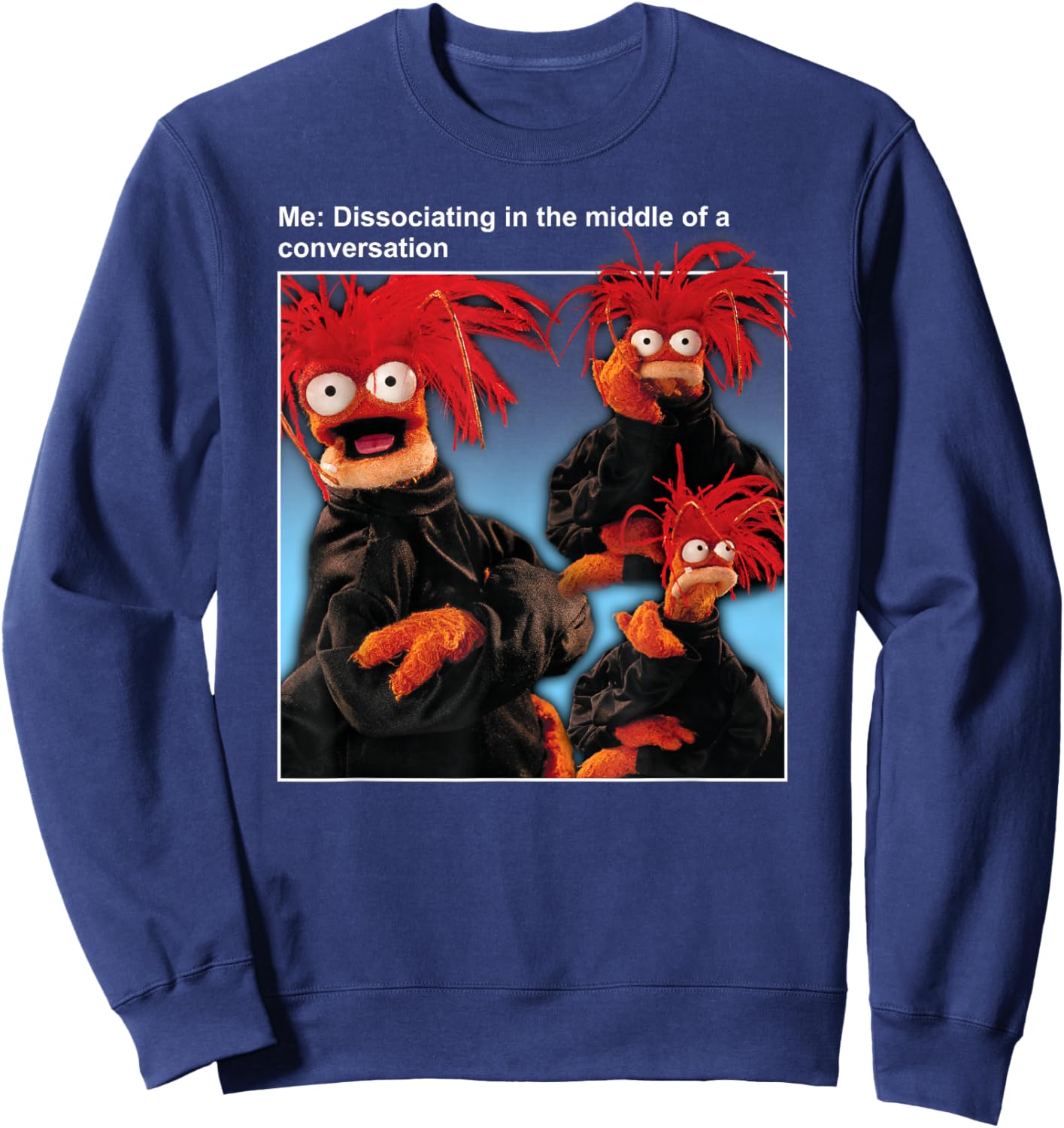 Disney The Muppets Pepe The King Prawn Dissociating Meme Sweatshirt - Sweatshirt | Navy