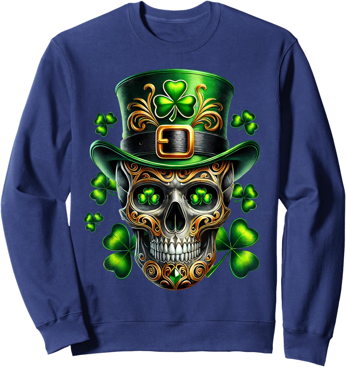 Men Irish Skull Shamrock Leprechaun Ireland St Patricks Day Sweatshirt - Sweatshirt | Navy
