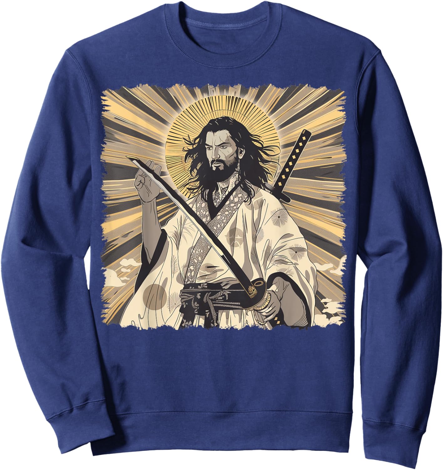 Jesus Christian Religious Japanese Art Samurai Sweatshirt - Sweatshirt | Navy