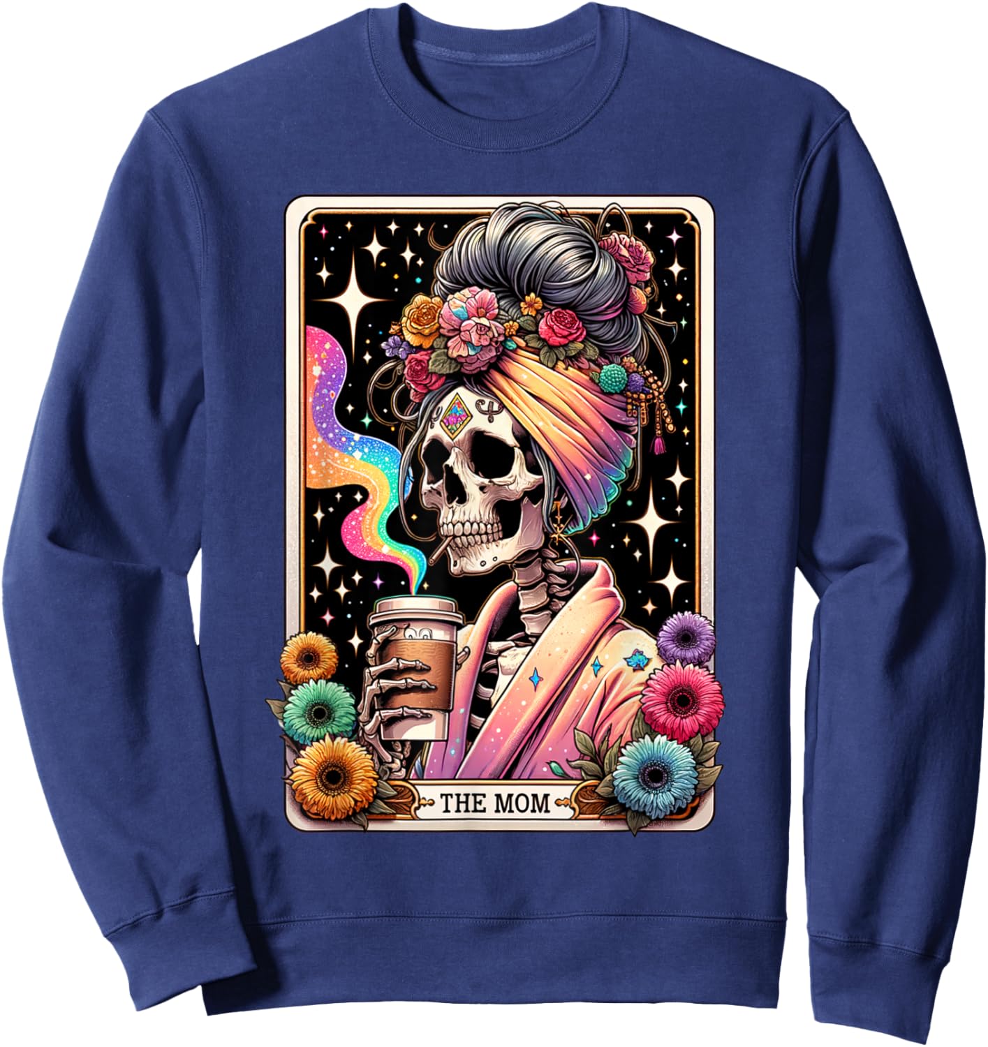 The Mom Funny Tarot Card Women Messy Bun Coffee Mommy Mama Sweatshirt - Sweatshirt | Navy
