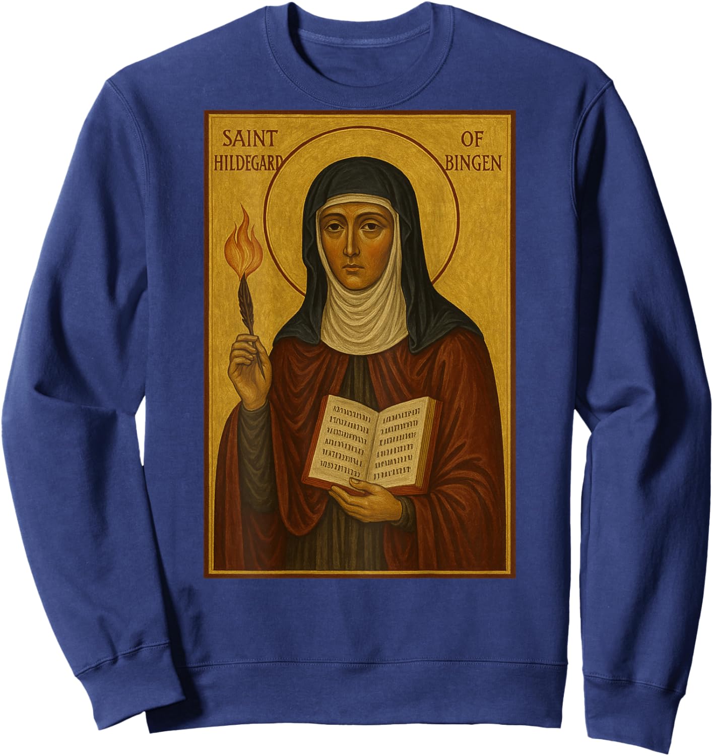 Christian Catholic Icon of Saint Hildegard of Bingen Sweatshirt - Sweatshirt | Navy
