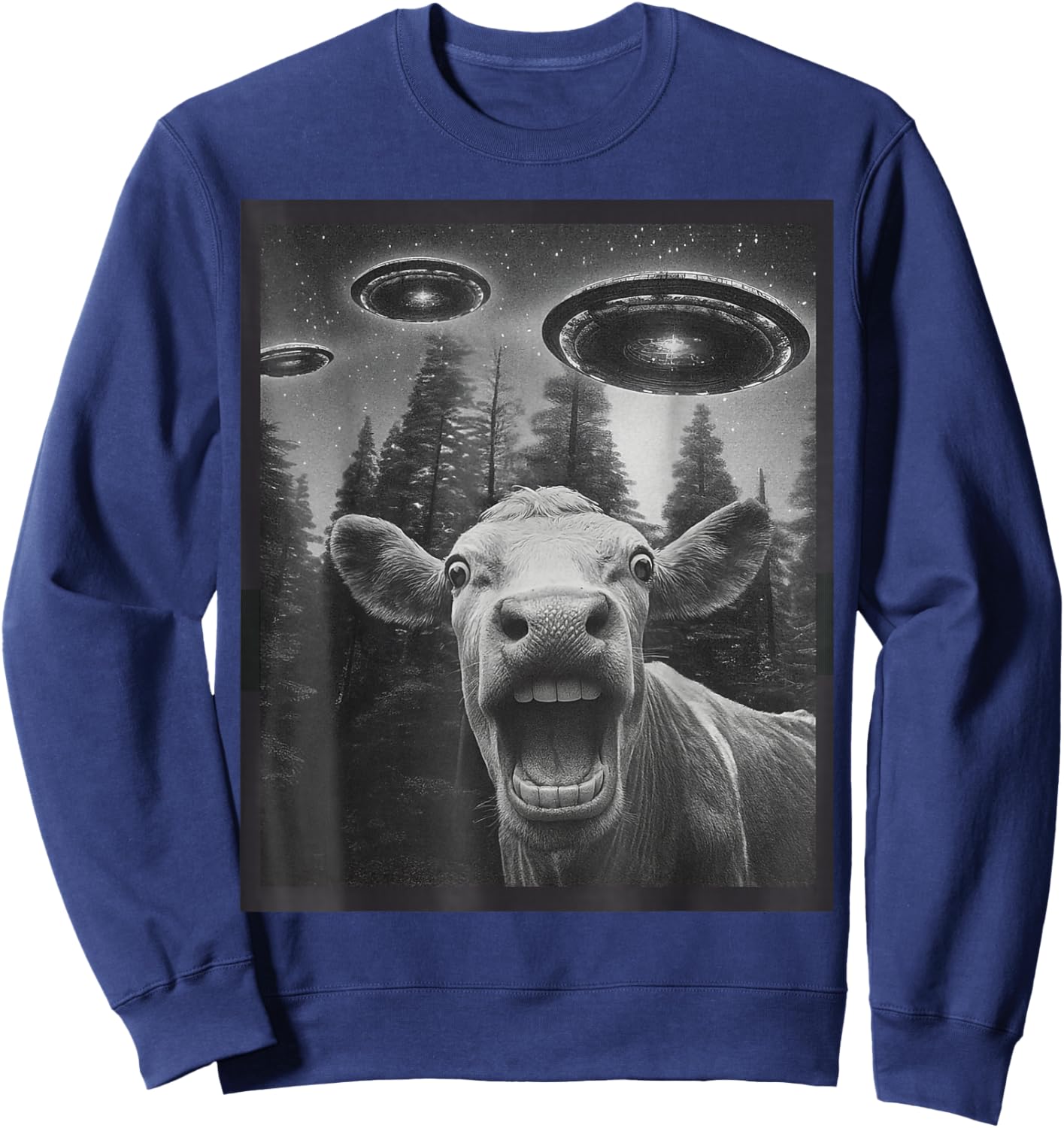 Funny Cow Selfie Alien UFO Gifts Women Teen Boy Kid Sweatshirt - Sweatshirt | Navy