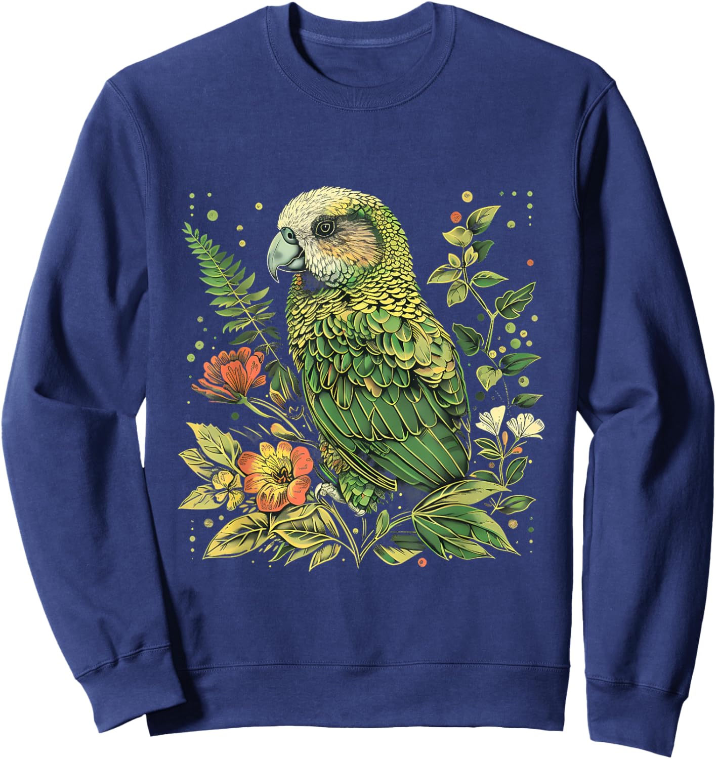 Tropical Jungle Animal Art Kakapo Bird Floral Artwork Kakapo Parrot Animal Lovers -Adults Black Small Classic Fit Short Sleeve Sweatshirt - Sweatshirt | Navy