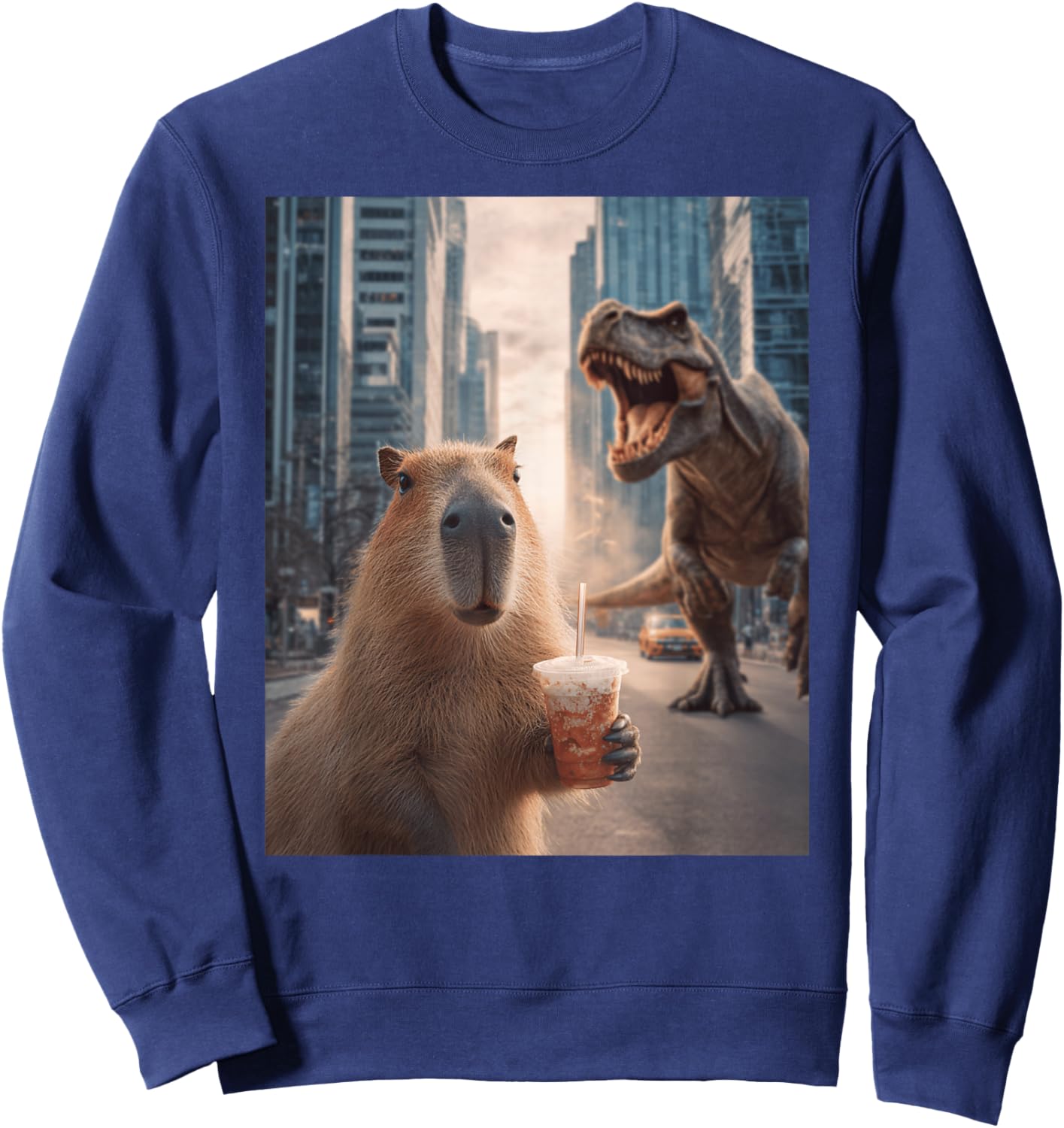 Funny T-Rex Capybara Dinosaur Sweatshirt - Sweatshirt | Navy