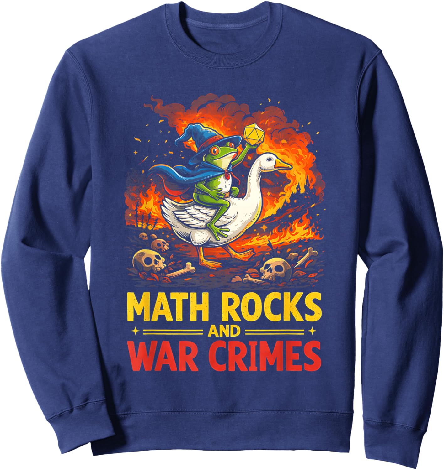 Math Rocks Funny Dice Gamer Shirt Wizard Frog Goose Sweatshirt - Sweatshirt | Navy