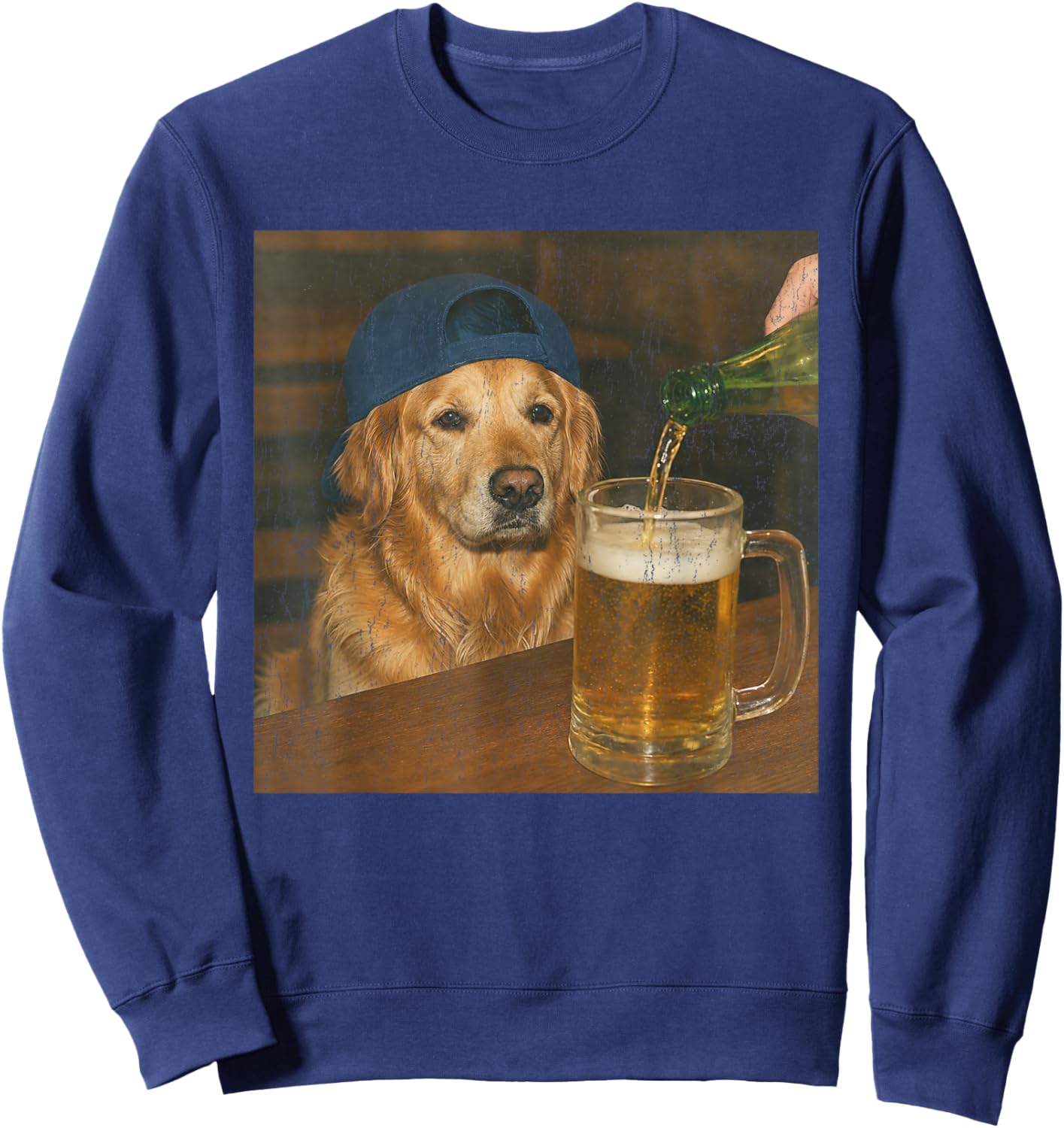 Golden Retriever Drinking Beer Shirt Funny Dog Meme Art Sweatshirt - Sweatshirt | Navy