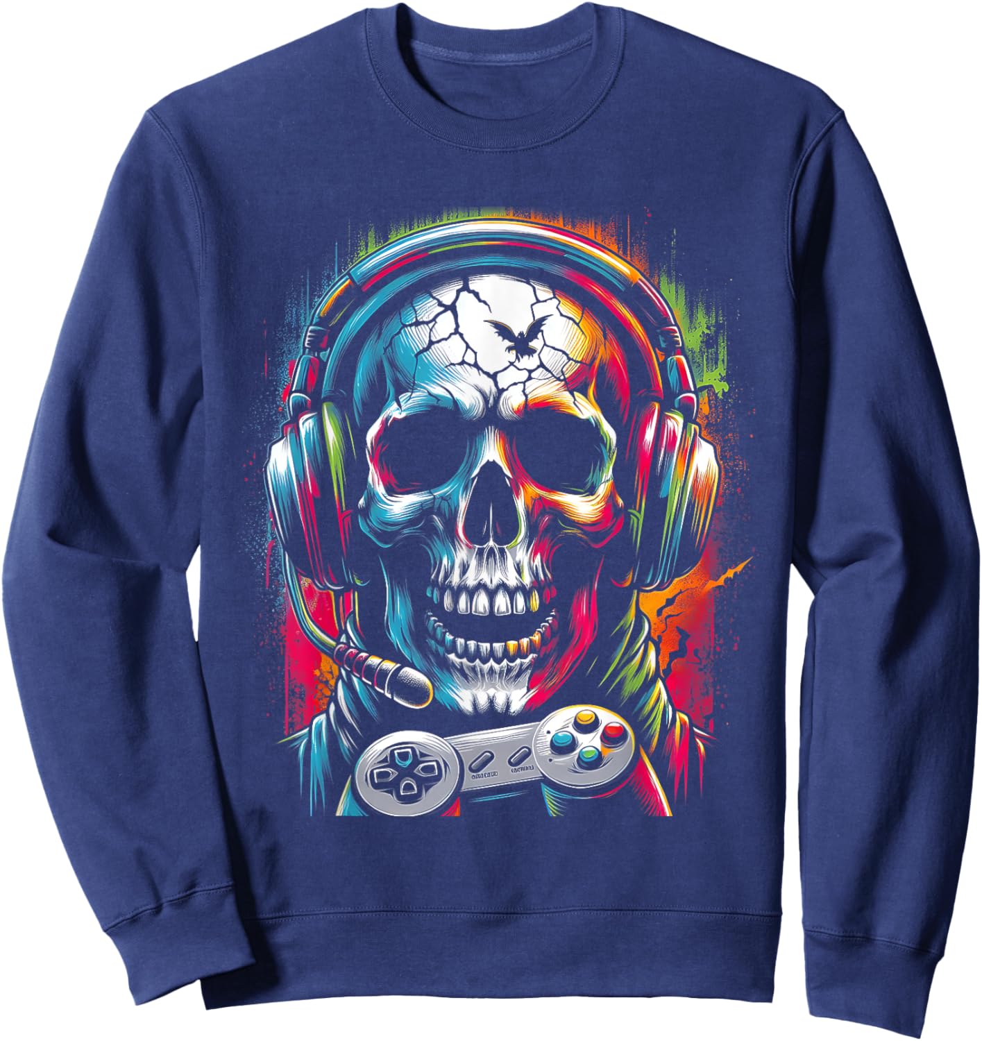 Totenkopf trägt Kopfhörer Grunge Gamer bunt Halloween Sweatshirt - Sweatshirt | Navy