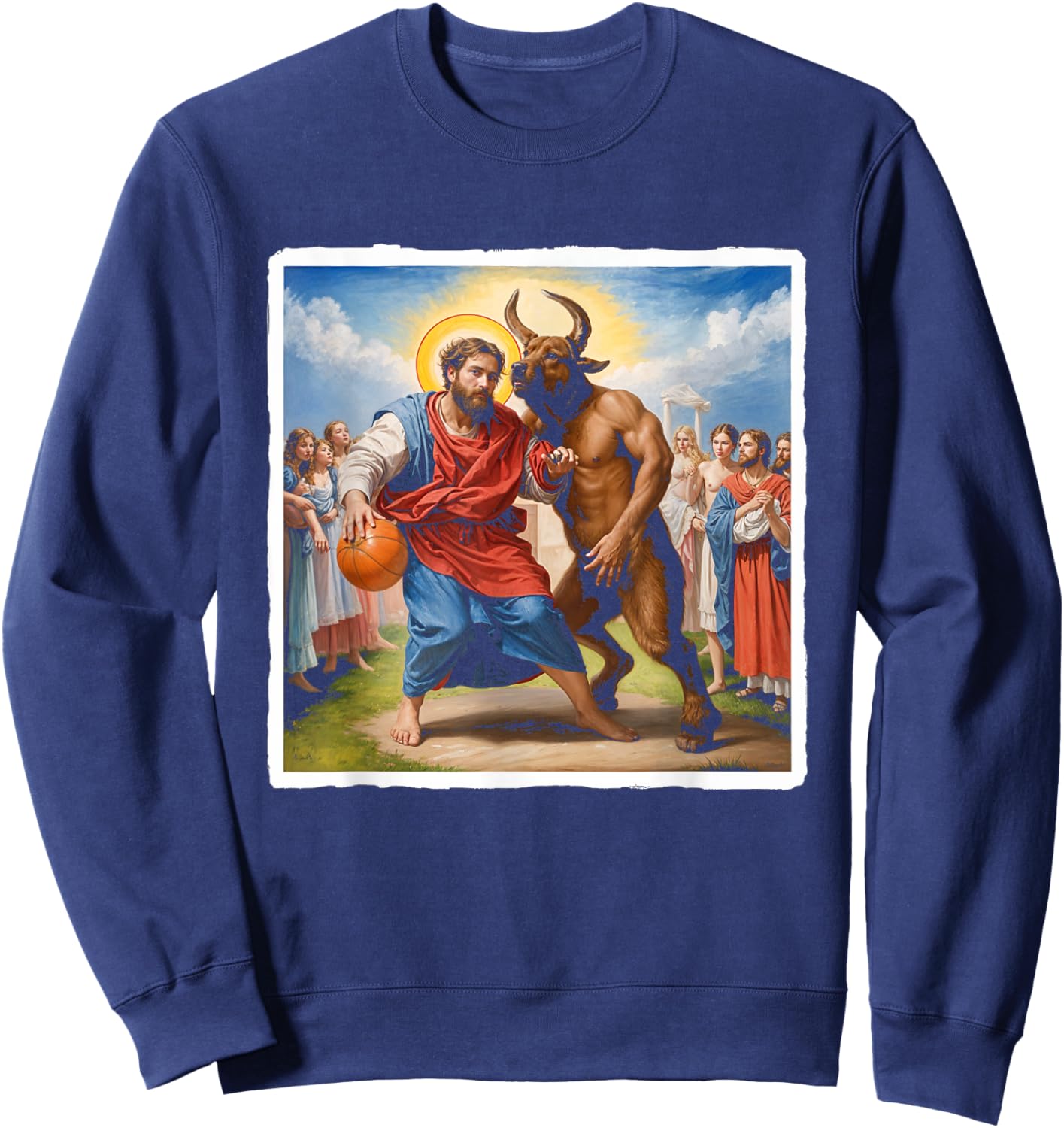 Jesus vs Satan Basketball Play Humor Sport Game Sweatshirt - Sweatshirt | Navy