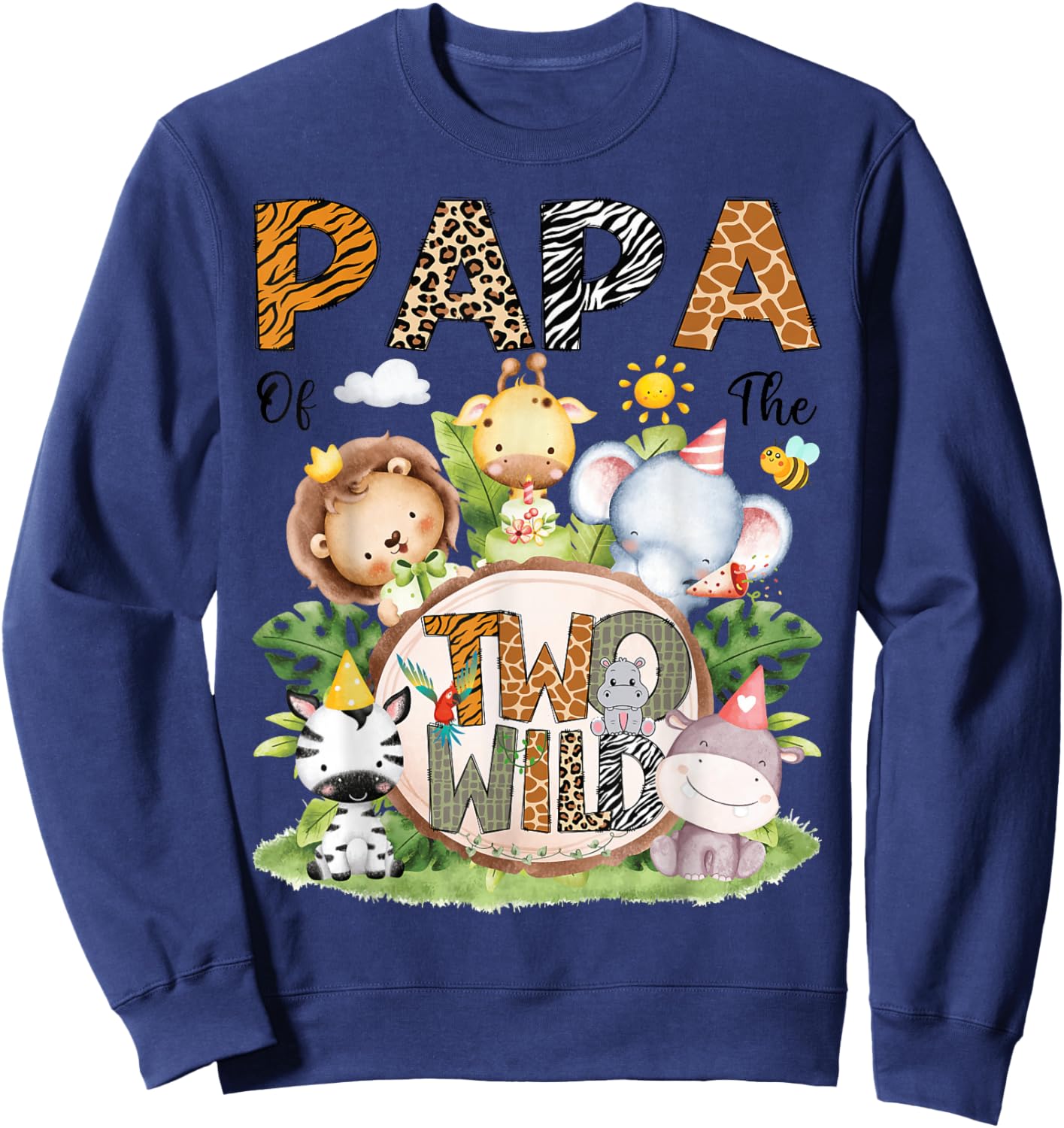 Papa of The Two Wild Safari Jungle 2nd Birthday Boy Sweatshirt - Sweatshirt | Navy