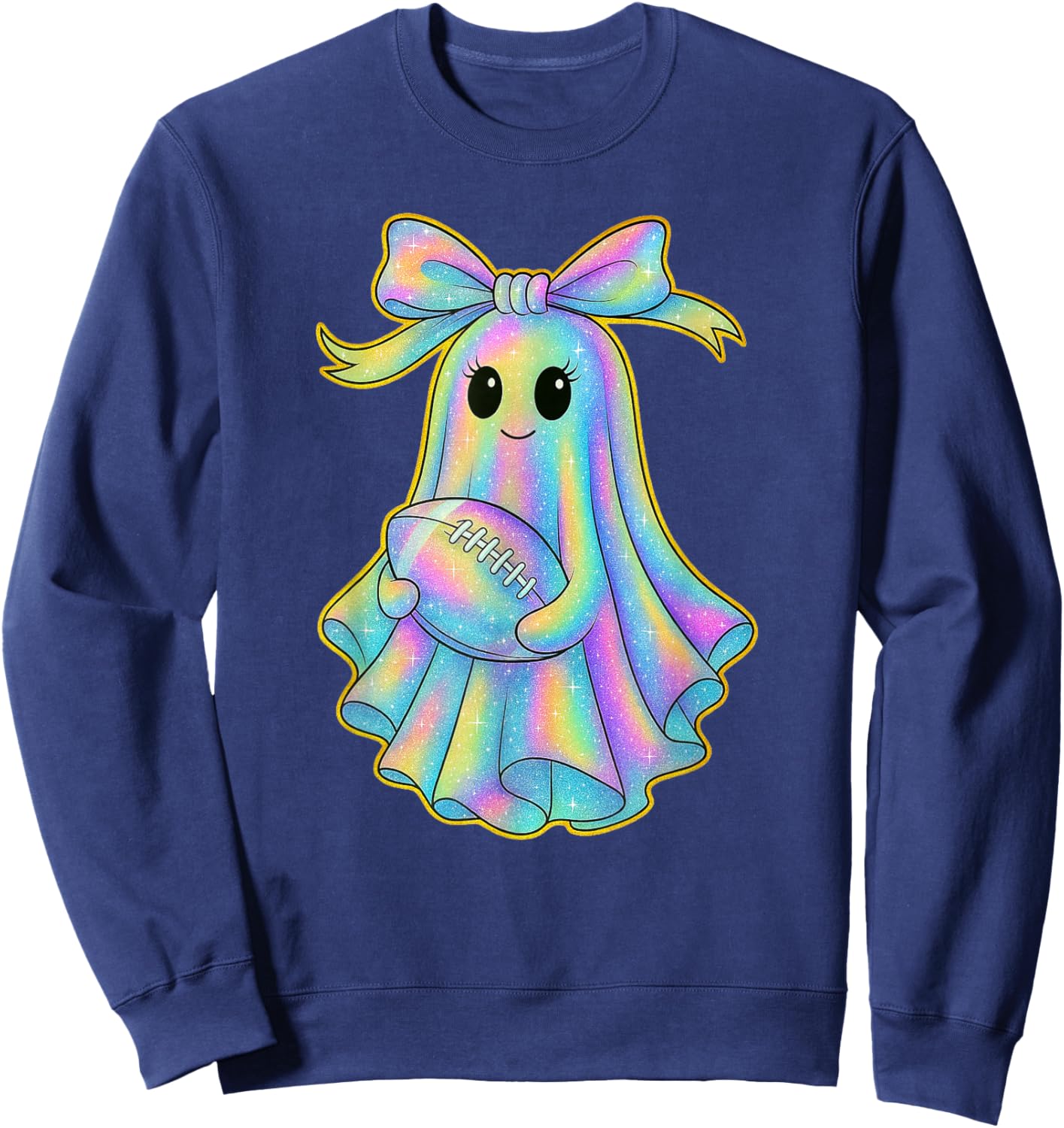 Cute Football Ghost Pastel Halloween Team Spirit Coquette Sweatshirt - Sweatshirt | Navy