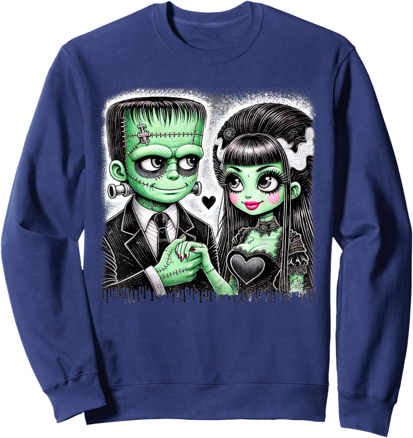 Halloween Lovers Frankenstein Skeleton Women Family Sweatshirt - Sweatshirt | Navy