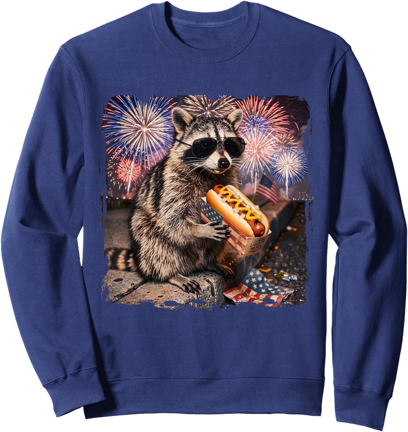 Funny Raccoon 4th of July Hot Dog Fireworks USA Sweatshirt - Sweatshirt | Navy