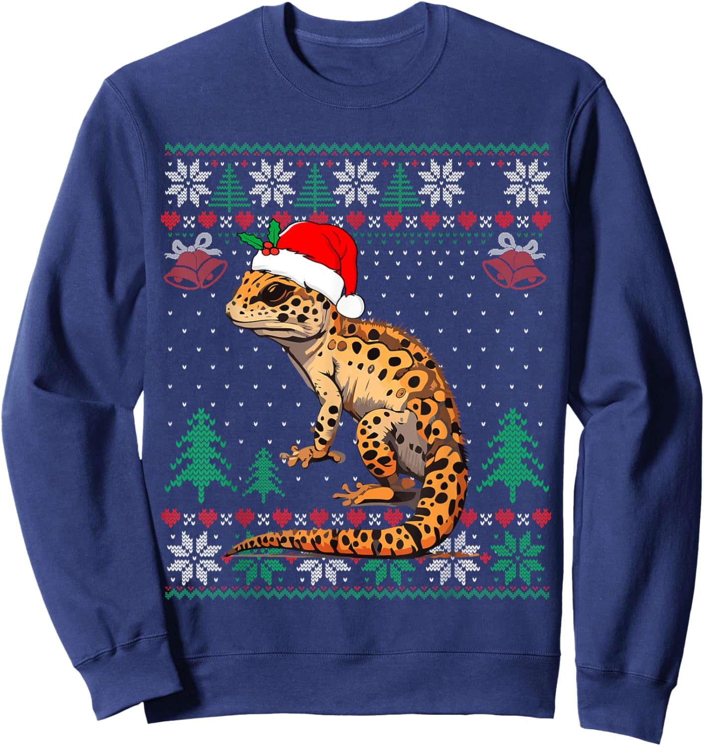 Ugly Christmas Pajama Sweater Leopard Gecko Animals Lover Sweatshirt - Sweatshirt | Navy
