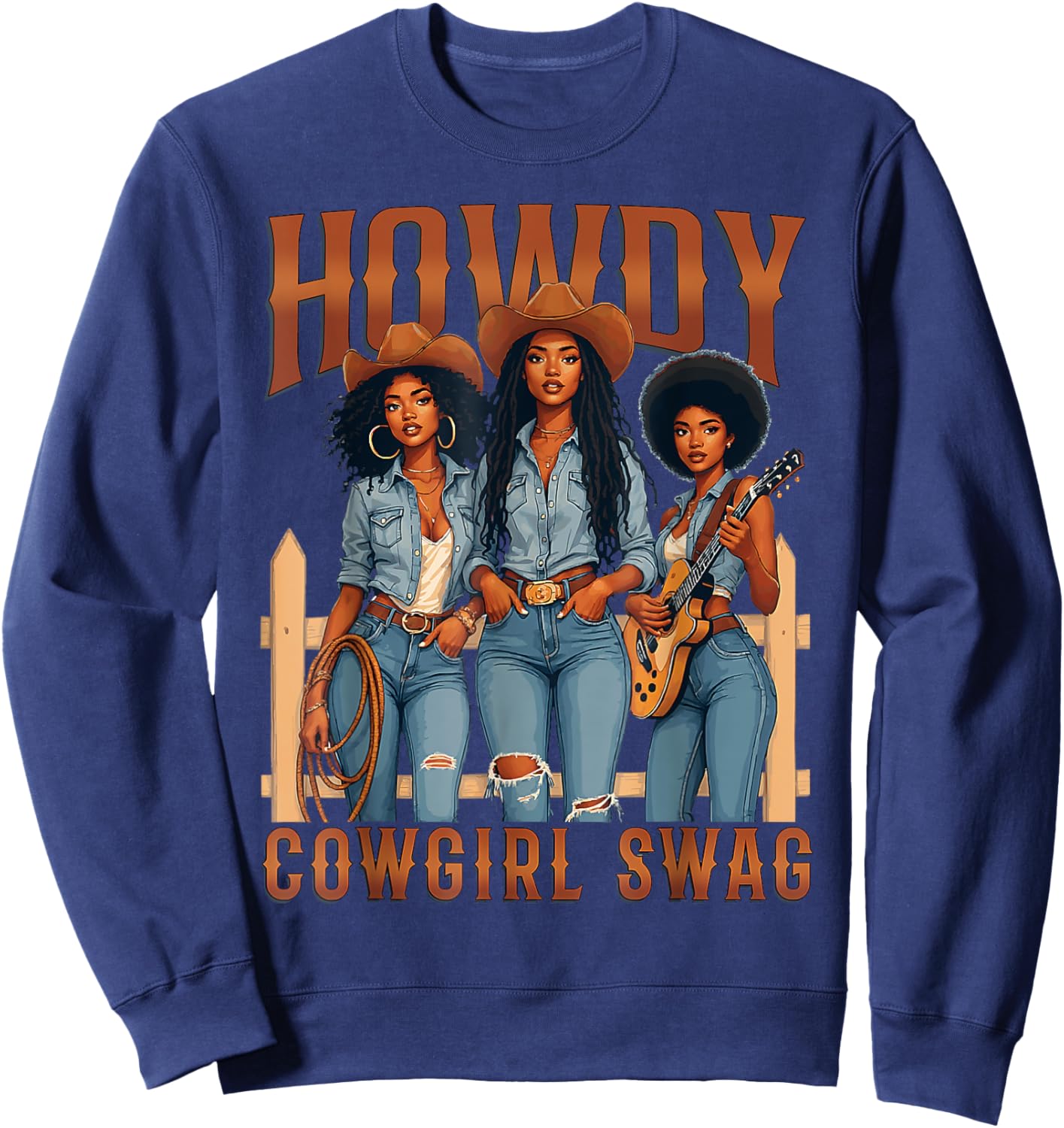 Howdy Retro Western Melanin Black Cowgirl African Women Sweatshirt - Sweatshirt | Navy