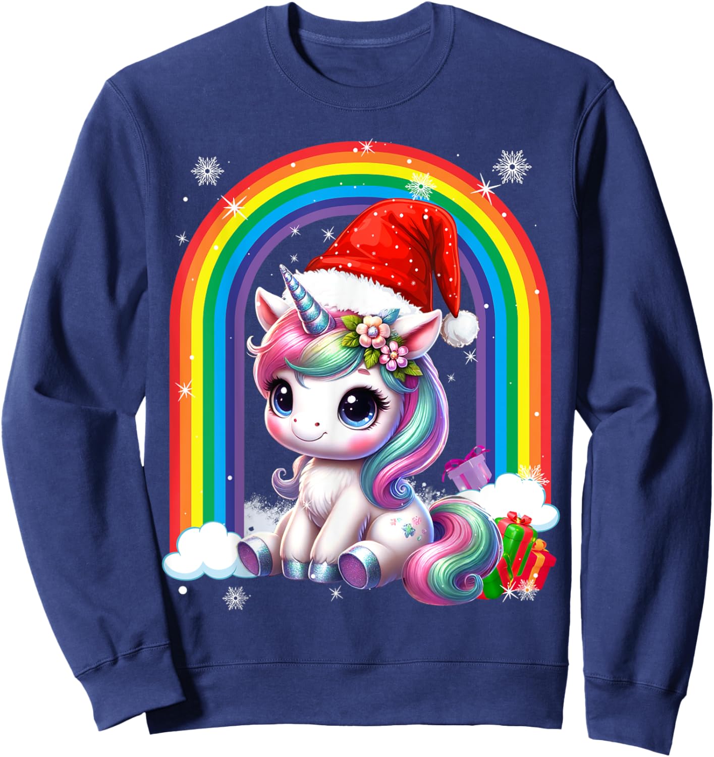Unicorn Girls Christmas 2025 Women Kids Santa Unicorn Xmas Sweatshirt - Sweatshirt | Navy