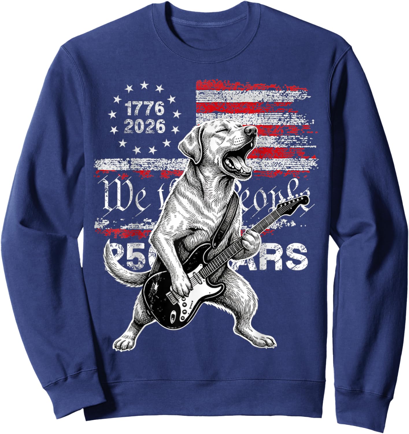 250 Years US Flag Labrador Playing Guitar - Funny Labrador Sweatshirt - Sweatshirt | Navy
