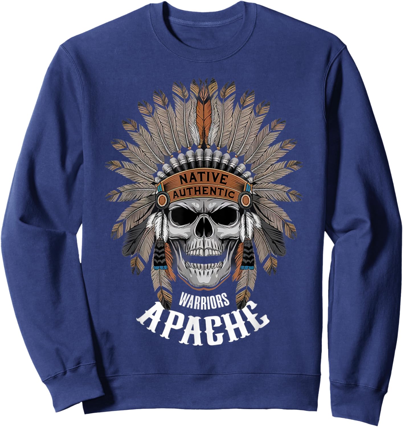 Apache Warrior Skull Native Authentic Native Americans Sweatshirt - Sweatshirt | Navy