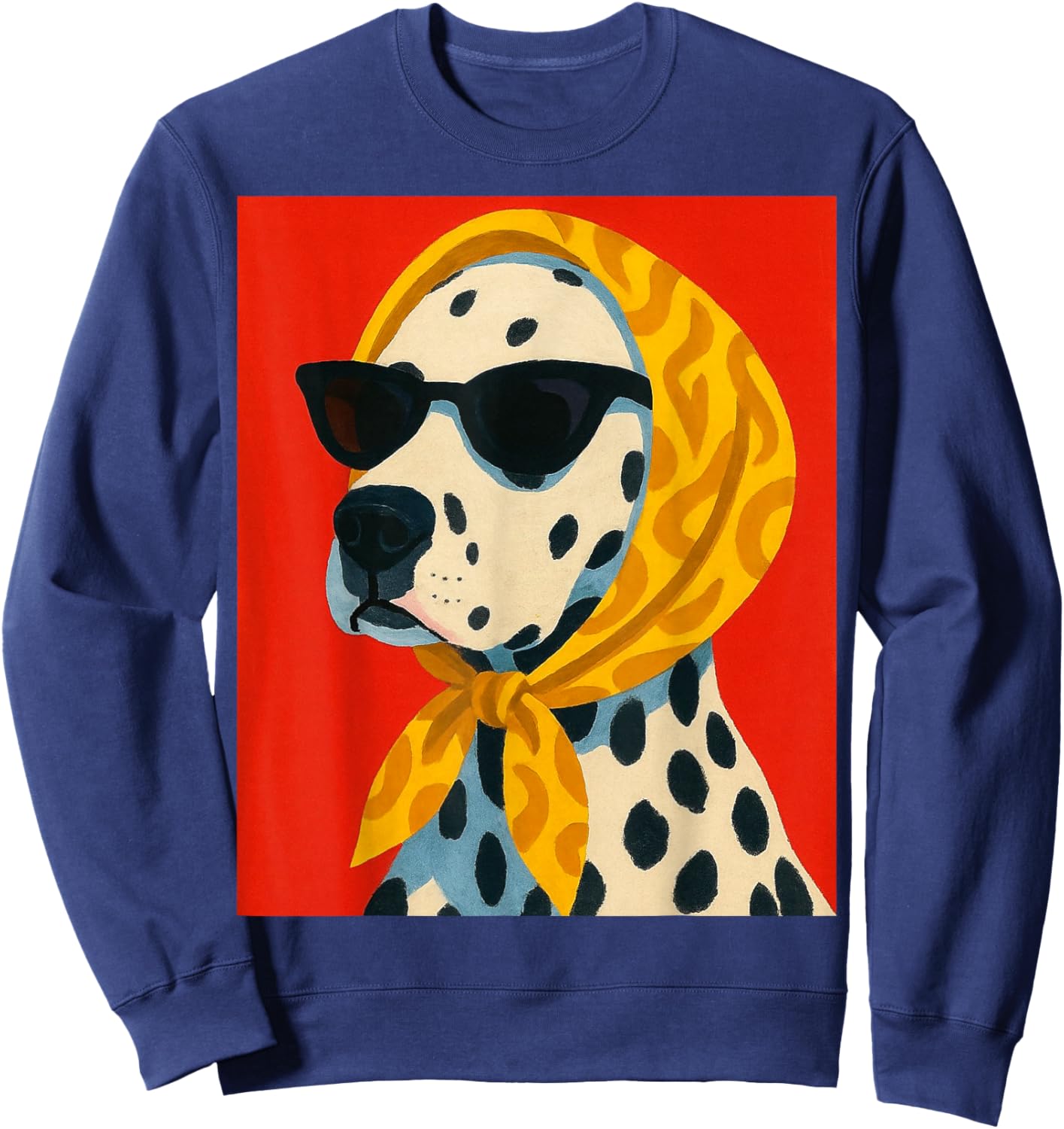 Trendy Dalmatian, Dog in Shades & Scarf, Bold Artistic Style Sweatshirt - Sweatshirt | Navy