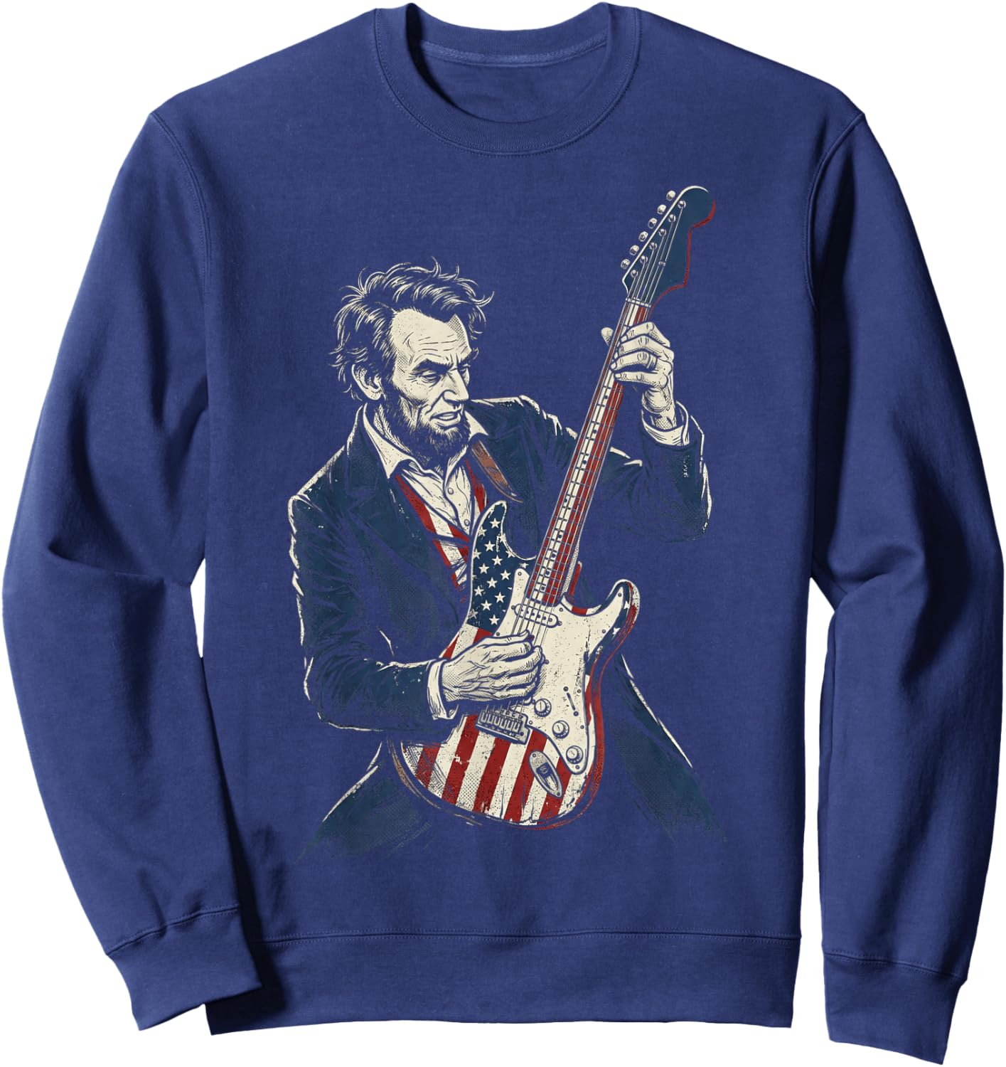 Abraham Lincoln Abe Lincoln Playing American Flag Guitar Sweatshirt - Sweatshirt | Navy