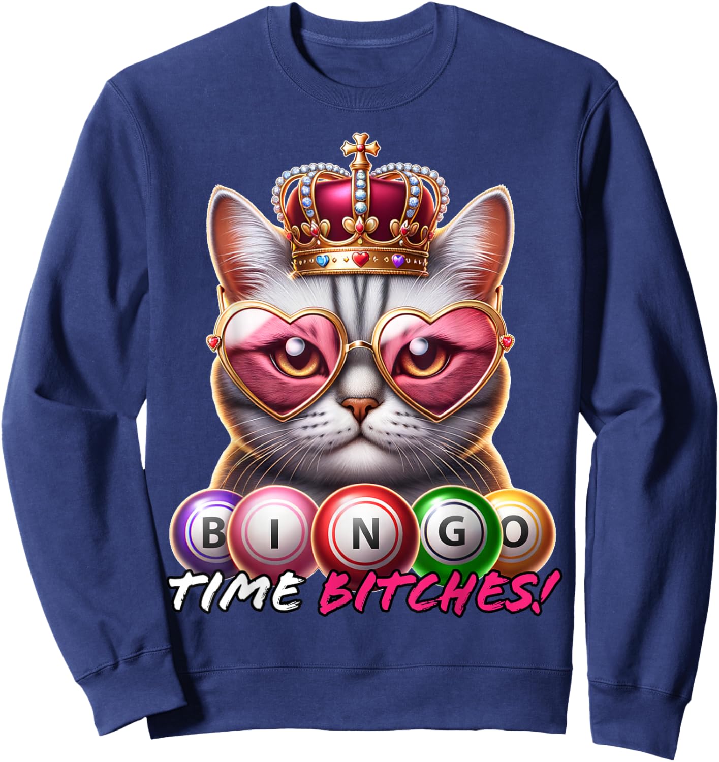 Funny Bingo Gifts Men Bingo Time Bitches Black Cartoon Graphic Modern Sweatshirt - Sweatshirt | Navy