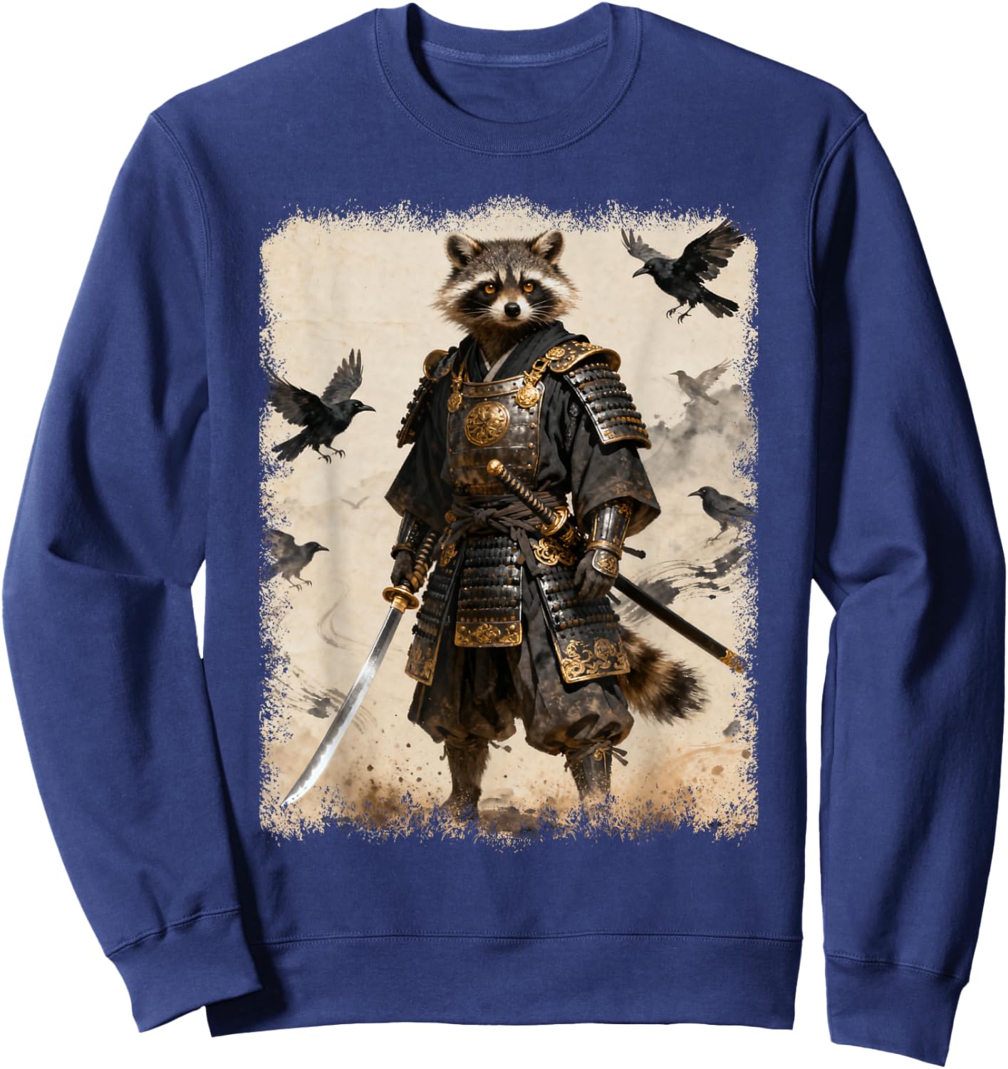 Samurai Raccoon, Anime Graphic , Japanese Warrior Sweatshirt - Sweatshirt | Navy