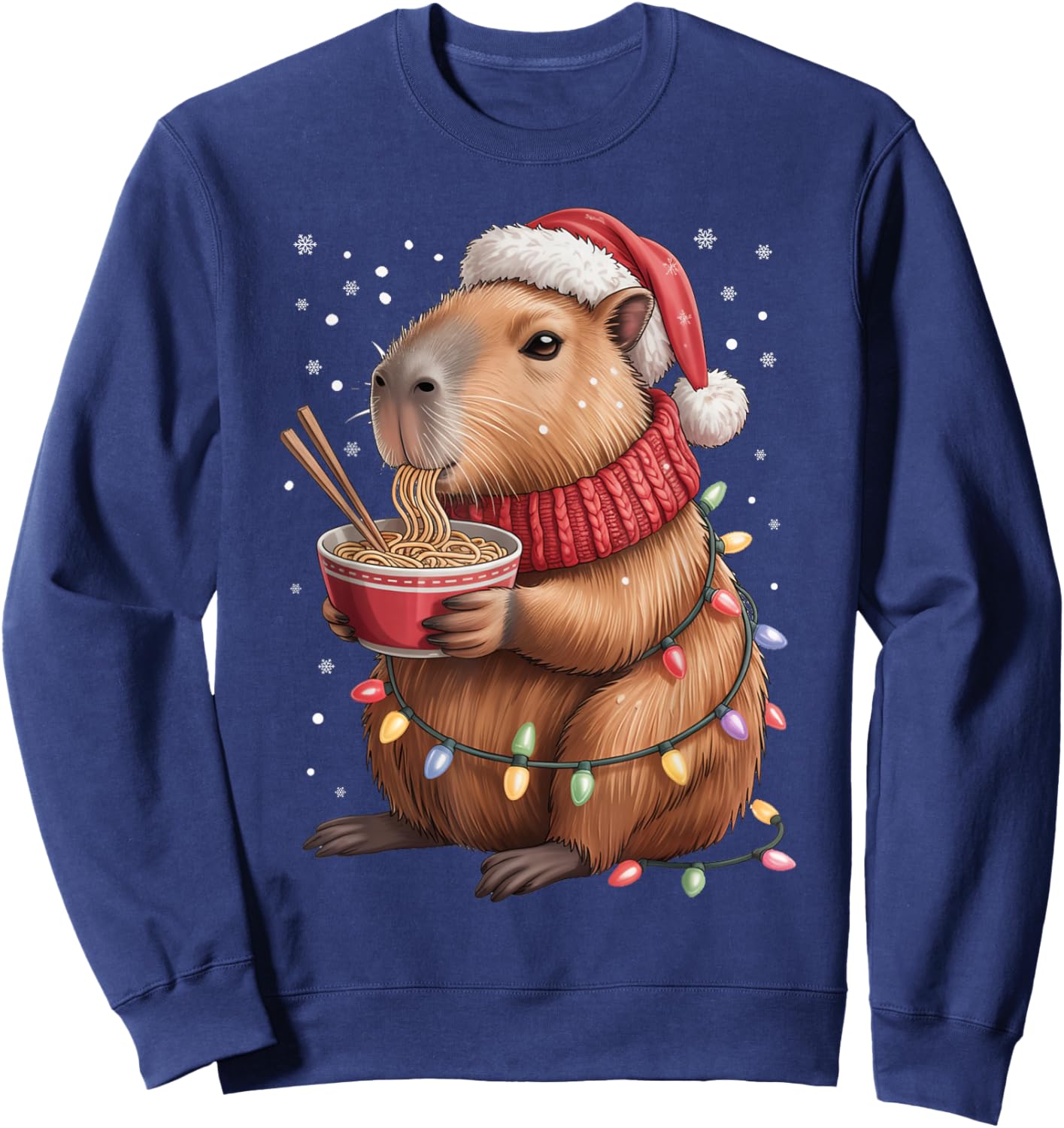 Cute Christmas Capybara with Ramen Bowl Holiday Sweatshirt - Sweatshirt | Navy