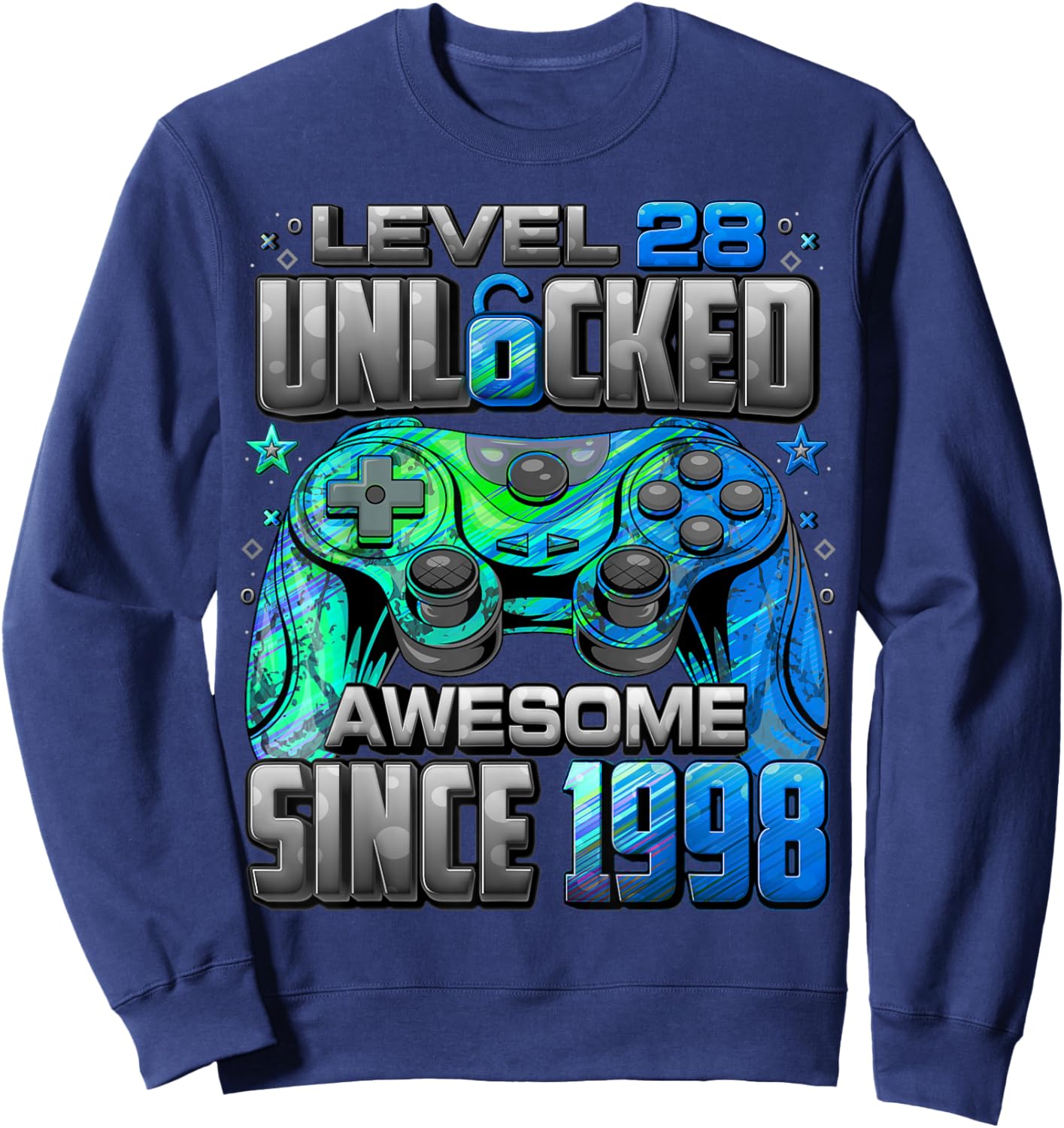 Level 28 Unlocked Awesome Since 1998 28th Birthday Gaming Sweatshirt - Sweatshirt | Navy