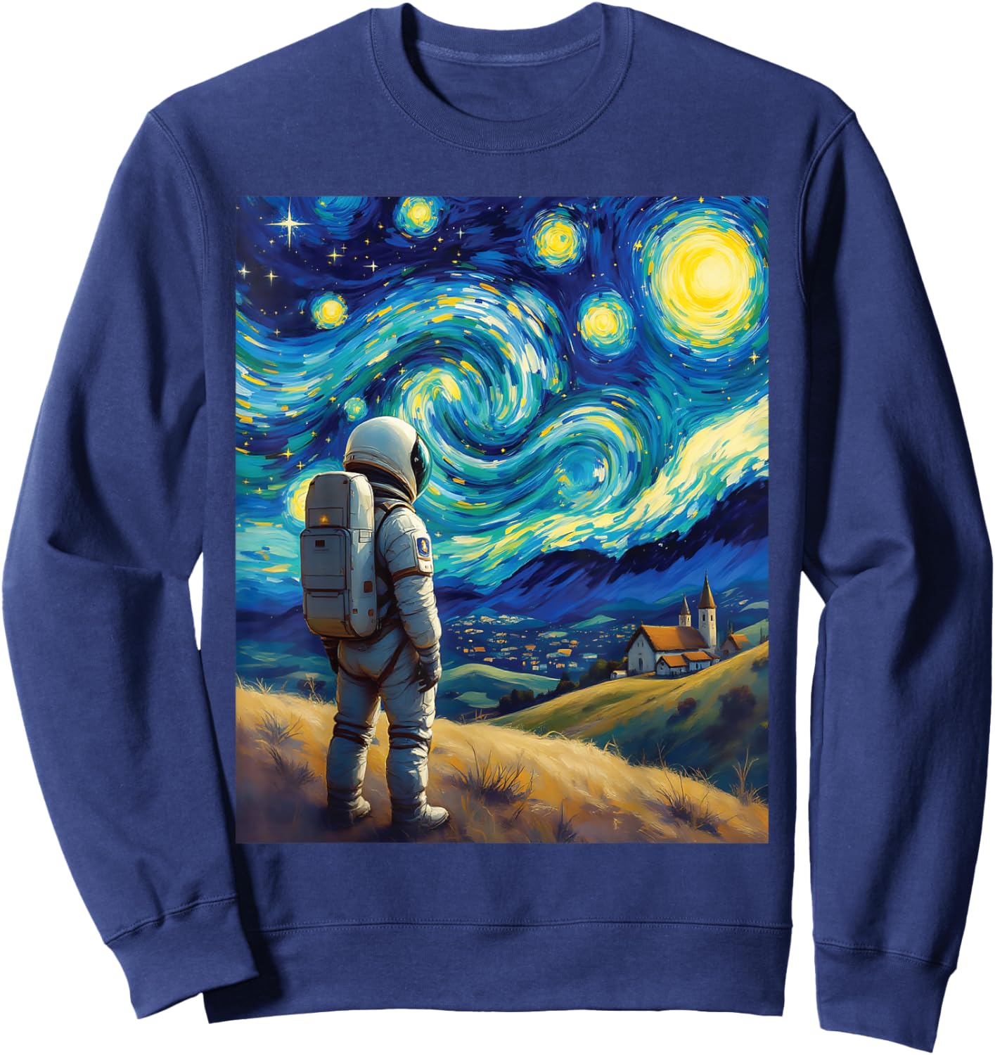 Van Gogh Inspired Cosmic Space Traveller Visionary Astronaut Sweatshirt - Sweatshirt | Navy