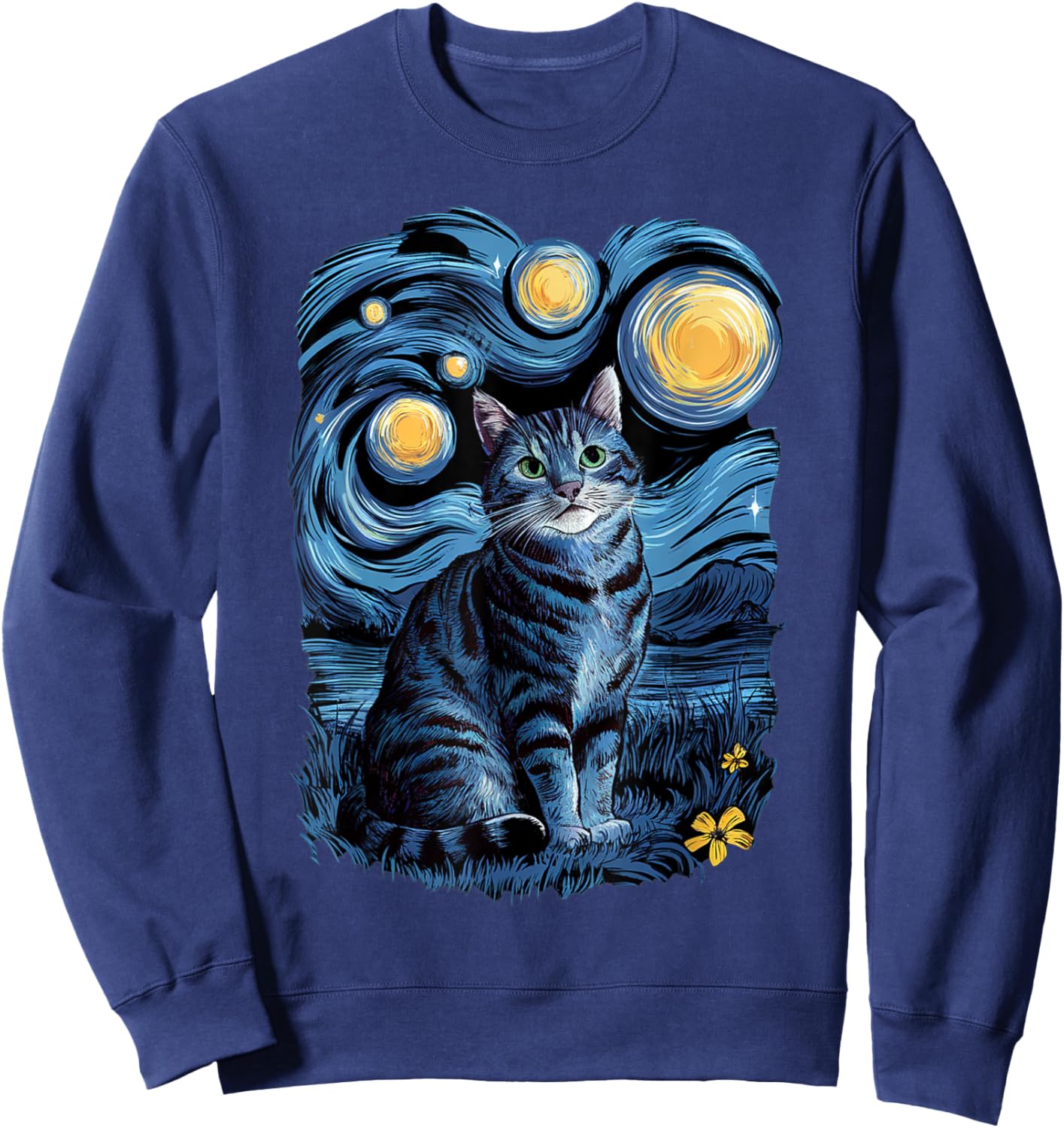 Van Gogh Cat Gifts Tabby Cat Owners Cat Lady Black Men Cat Sweatshirt - Sweatshirt | Navy
