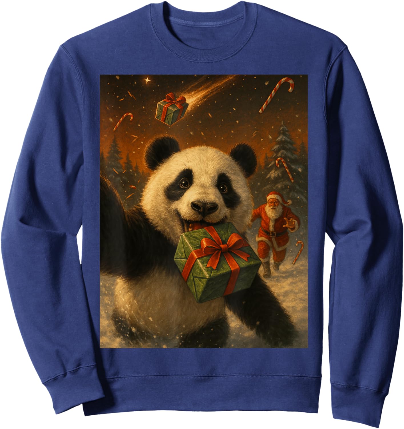 Panda Christmas Shirt - Funny Bear with Santa Sweatshirt - Sweatshirt | Navy