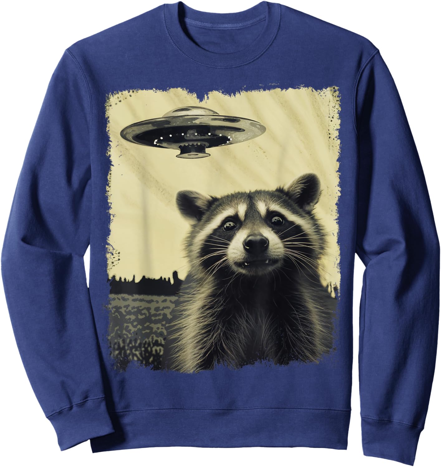 Racoon with UFO Retro Vintage Uncanny Alien UFO Sweatshirt - Sweatshirt | Navy