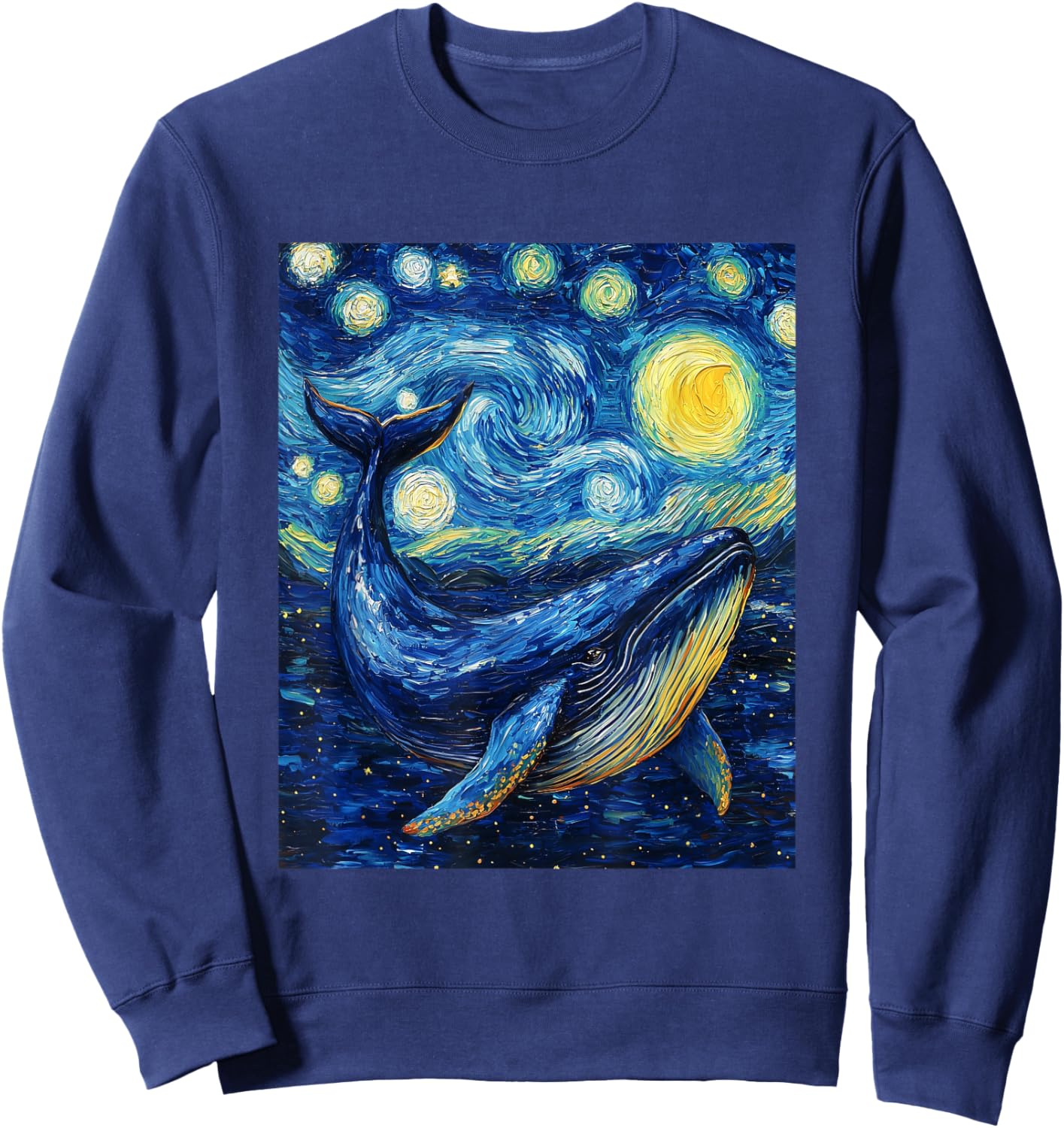 Whale - Van Gogh Style - Starry Night Graphic Sweatshirt - Sweatshirt | Navy
