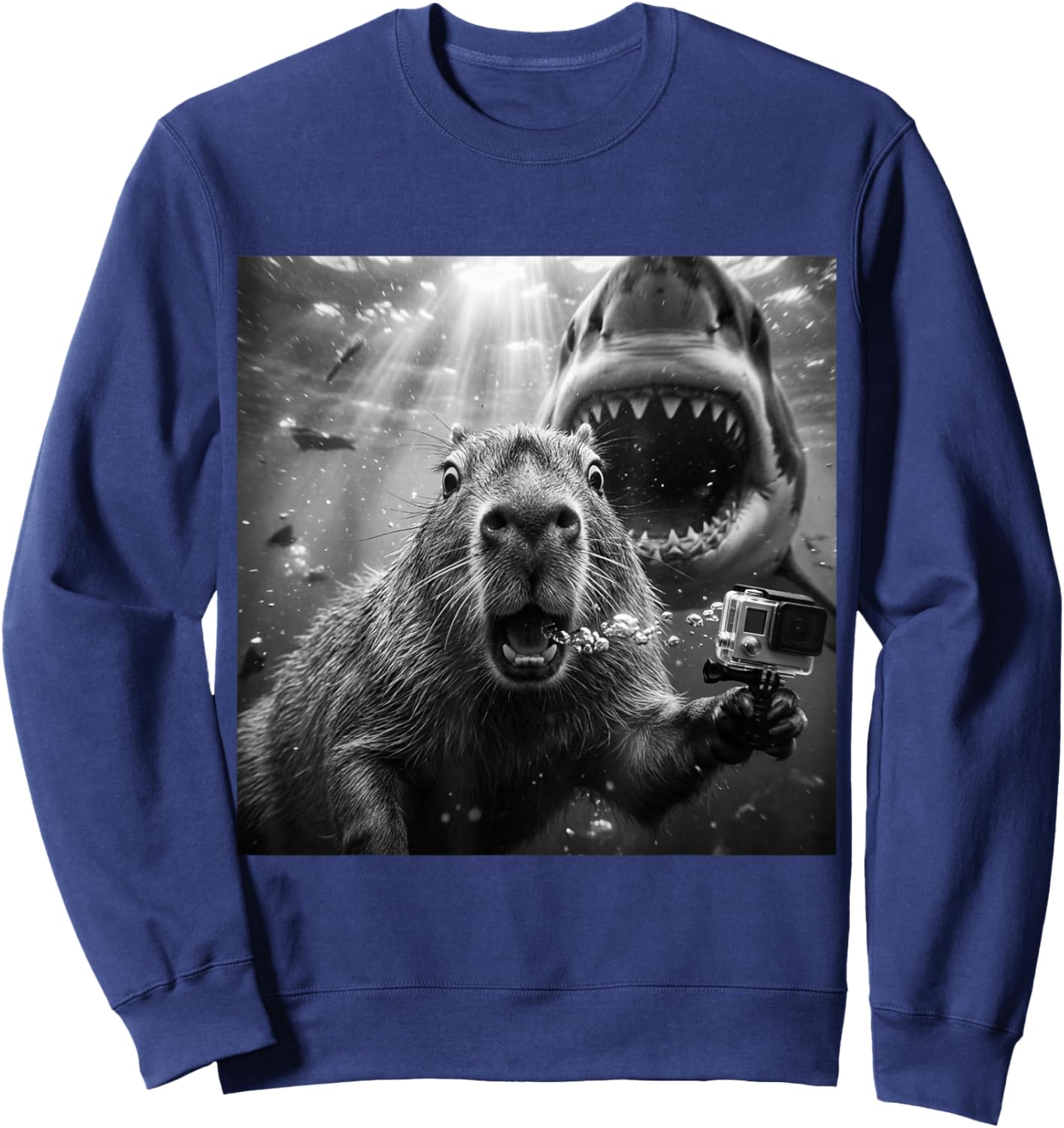 Capybara Underwater Selfie Funny Illustration Scene Sweatshirt - Sweatshirt | Navy