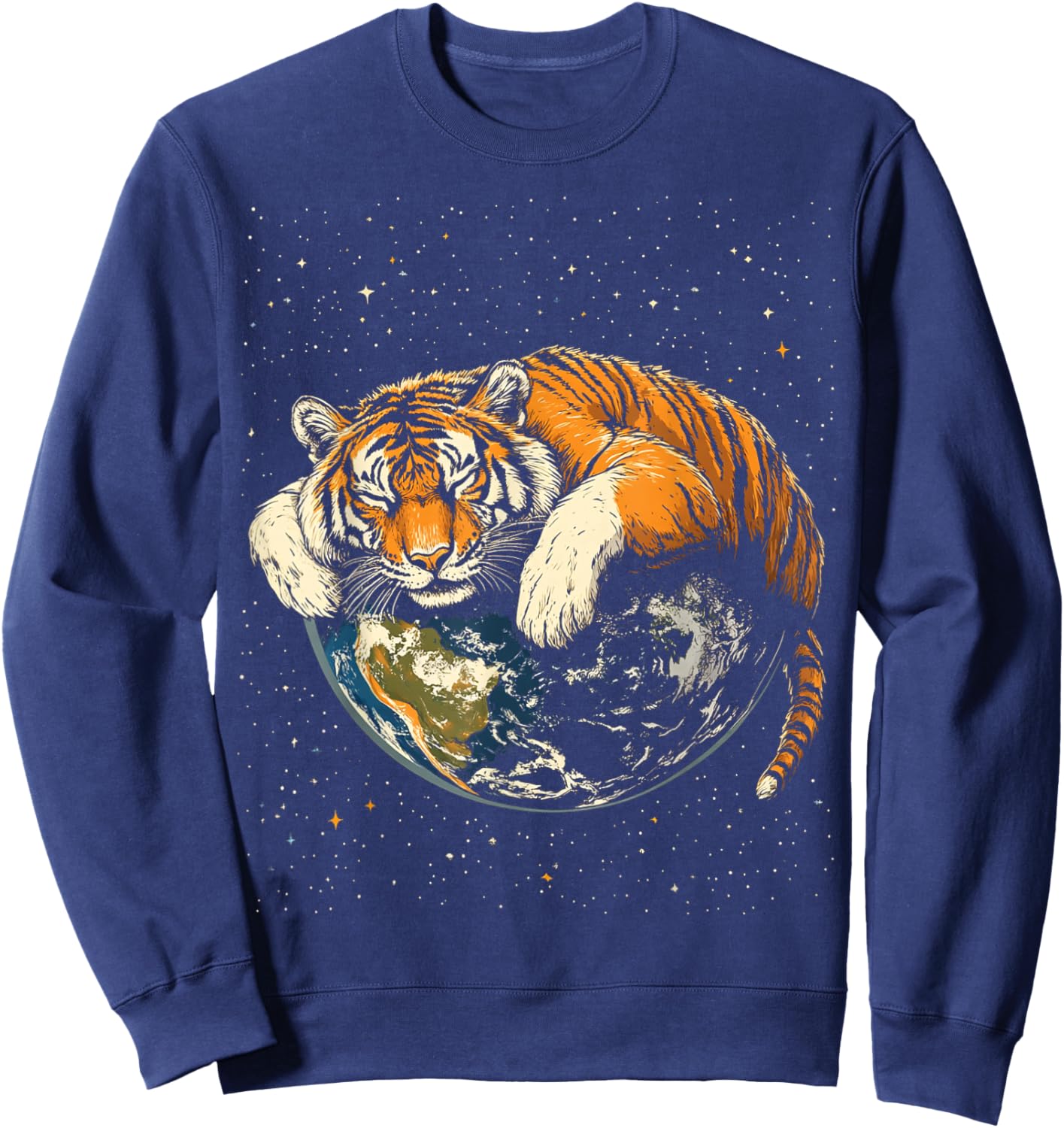 Funny Lazy Tiger In Space Sweatshirt - Sweatshirt | Navy