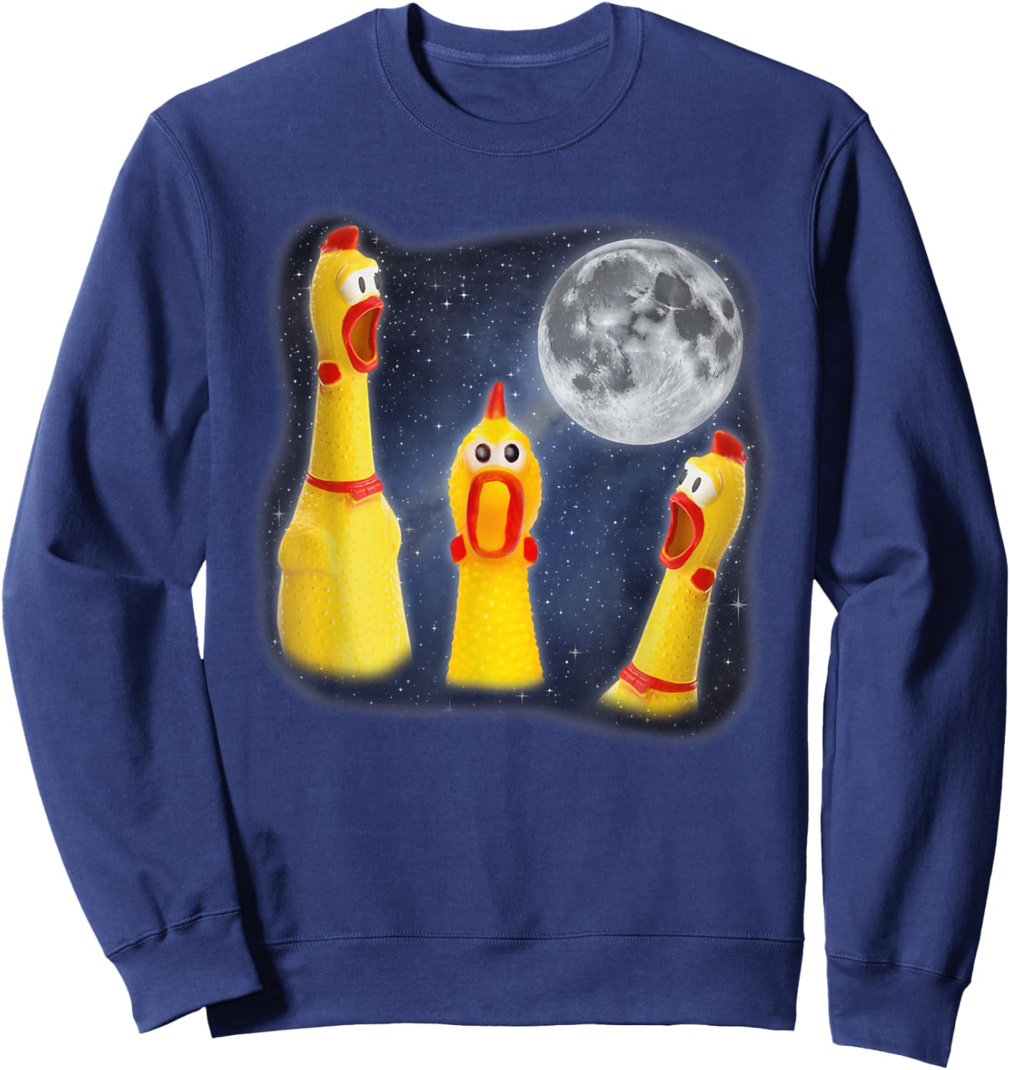 Rubber Chicken Toy Moon 3 Howling At Moon Funny Weird Cursed Sweatshirt - Sweatshirt | Navy
