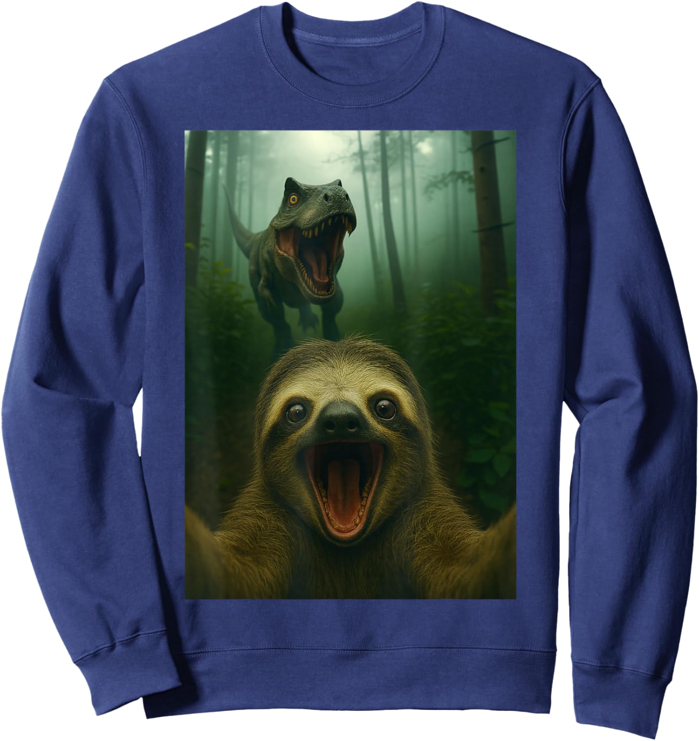 Funny Sloth Selfie with T-Rex Dinosaur Gifts Men Women Kid Sweatshirt - Sweatshirt | Navy