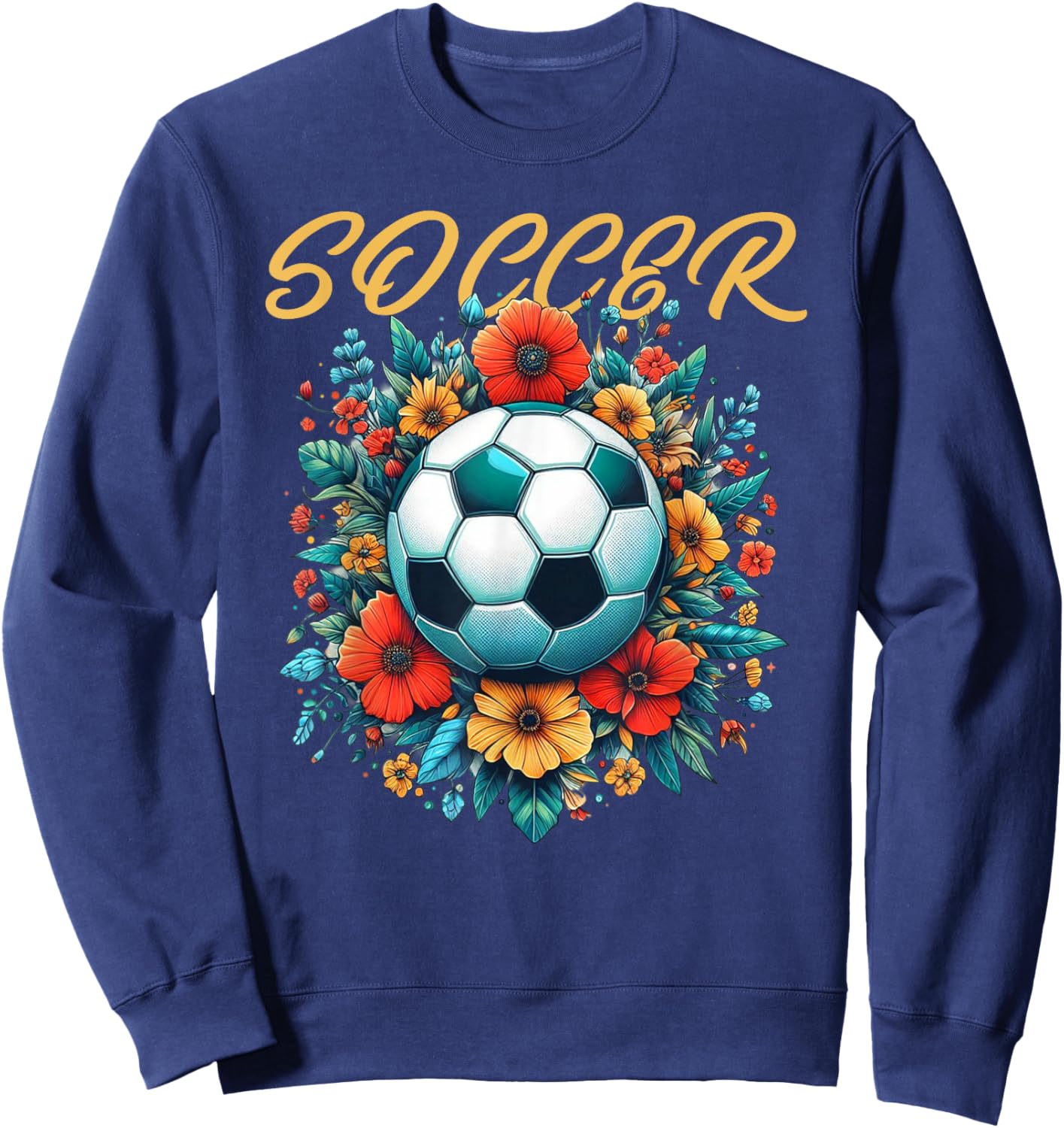 Soccer Ball Floral Print Women Vintage Sweatshirt - Sweatshirt | Navy