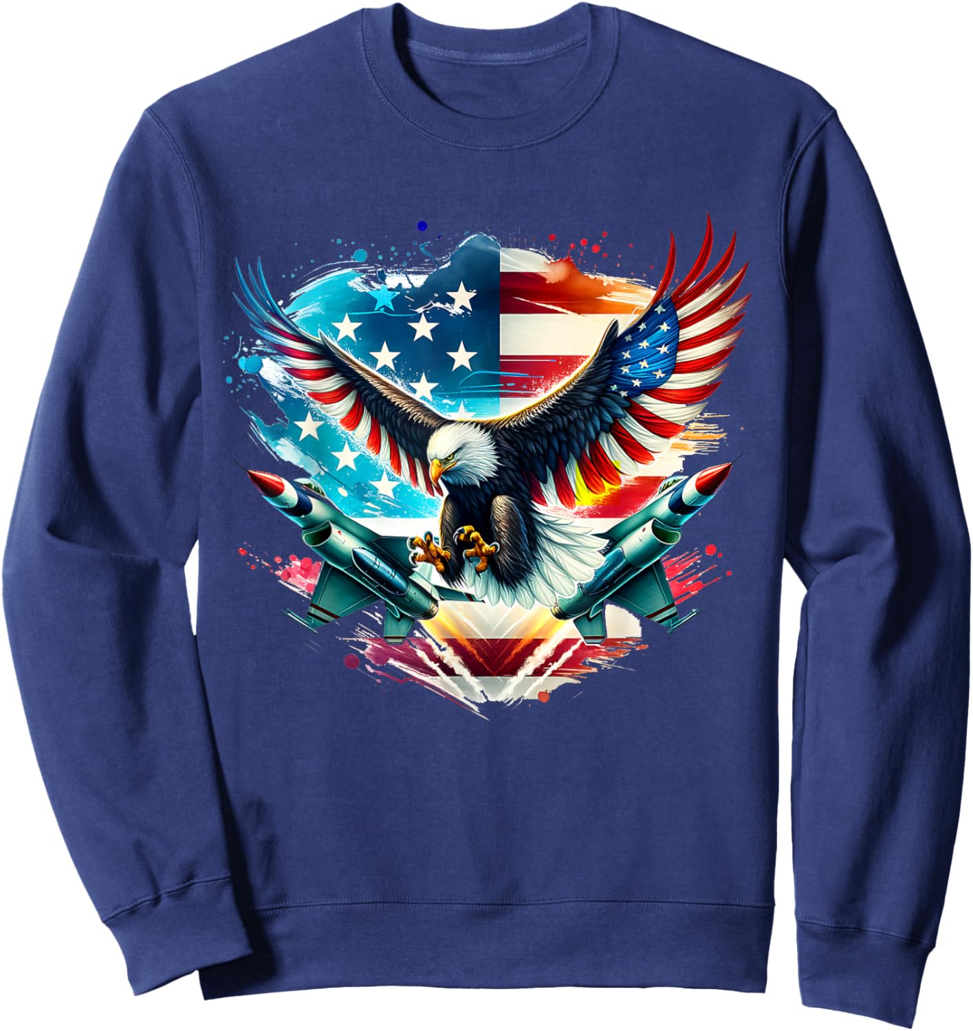 Boys 4th Of July American Bald Eagle USA Flag Fighter Jet Sweatshirt - Sweatshirt | Navy